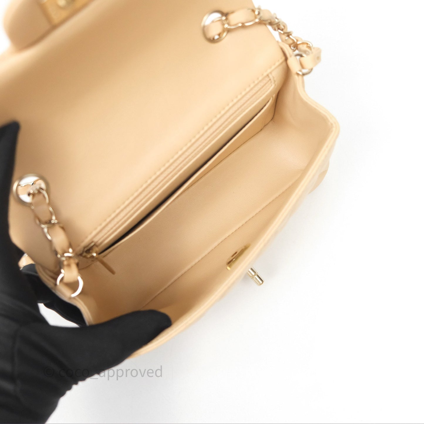 Chanel Mini Rectangular Quilted Beige Lambskin Gold Hardware