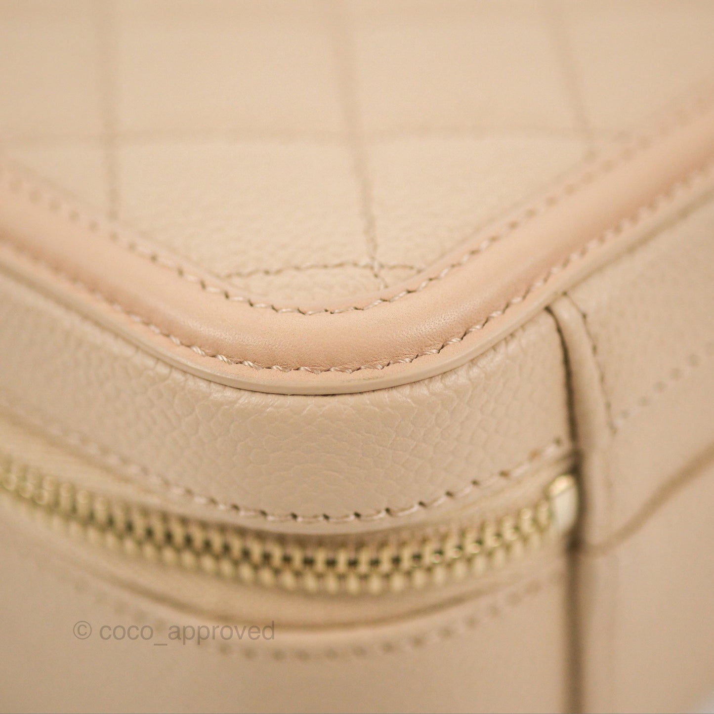 Chanel Quilted Medium CC Filigree Vanity Case Light Beige Caviar Gold Hardware