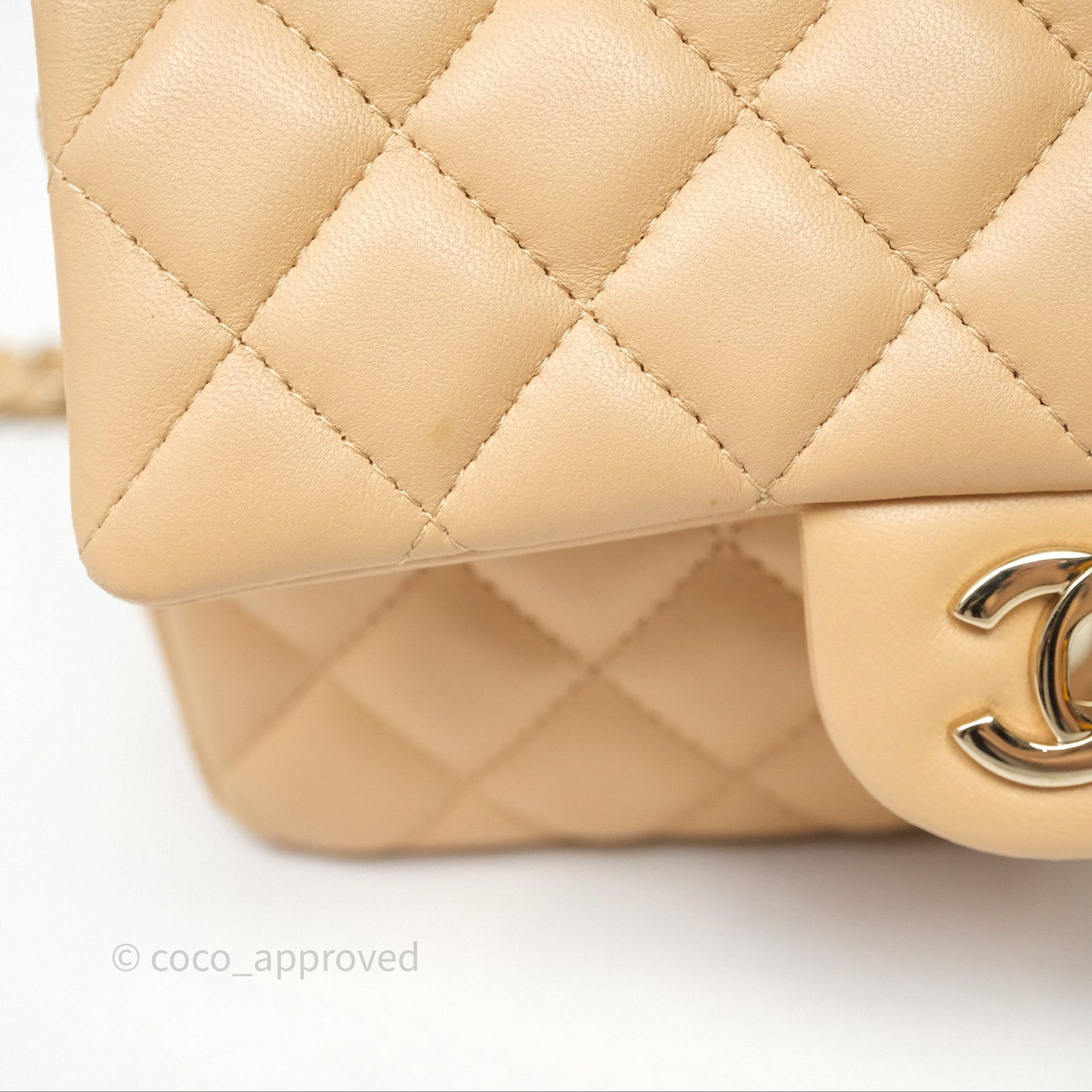 Chanel Mini Rectangular Quilted Beige Lambskin Gold Hardware