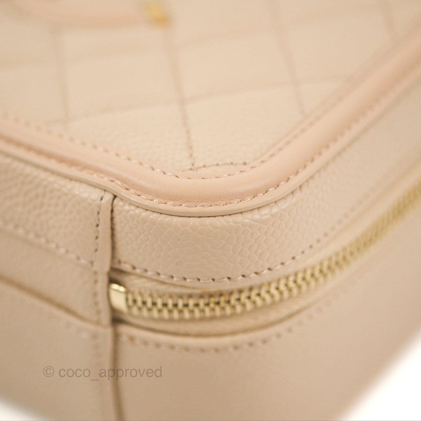 Chanel Quilted Medium CC Filigree Vanity Case Light Beige Caviar Gold Hardware