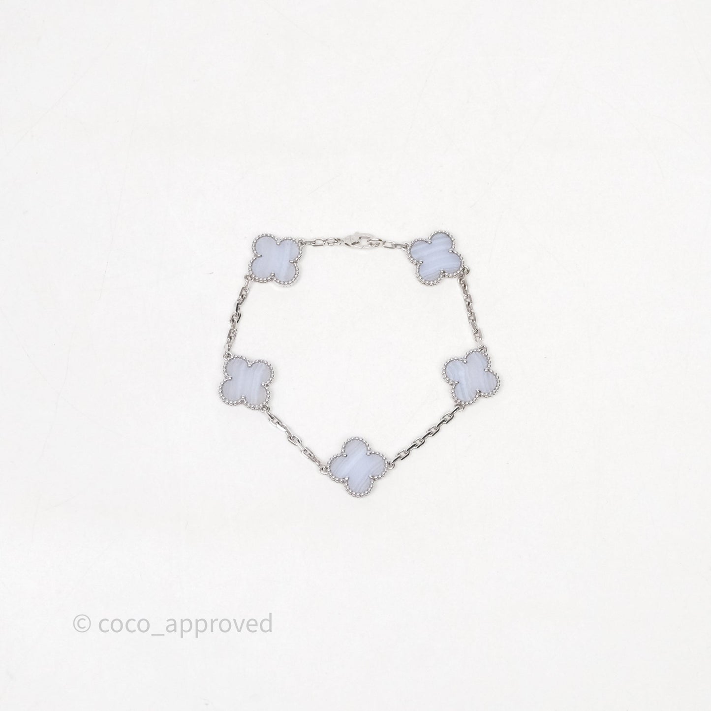 Van Cleef & Arpels Vintage Alhambra 5 Motifs Bracelet Chalcedony White Gold