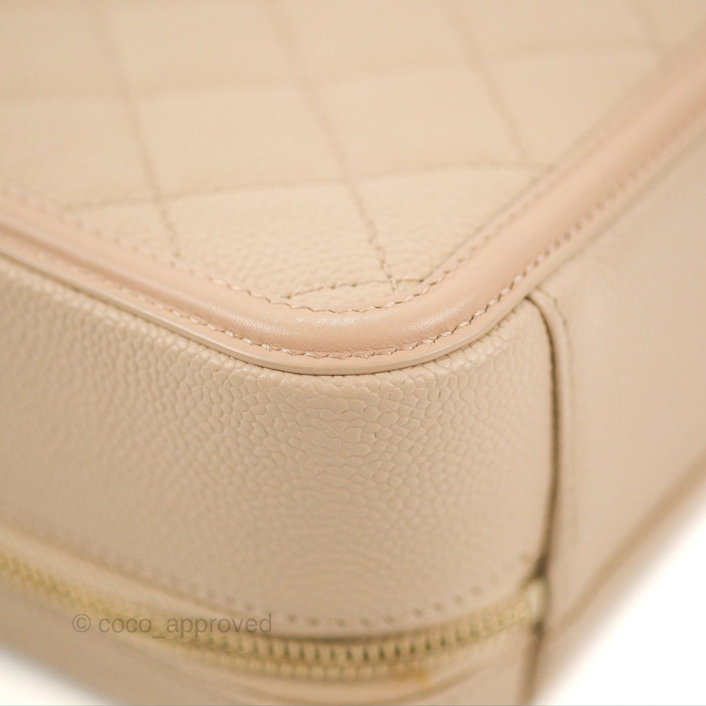 Chanel Quilted Medium CC Filigree Vanity Case Light Beige Caviar Gold Hardware