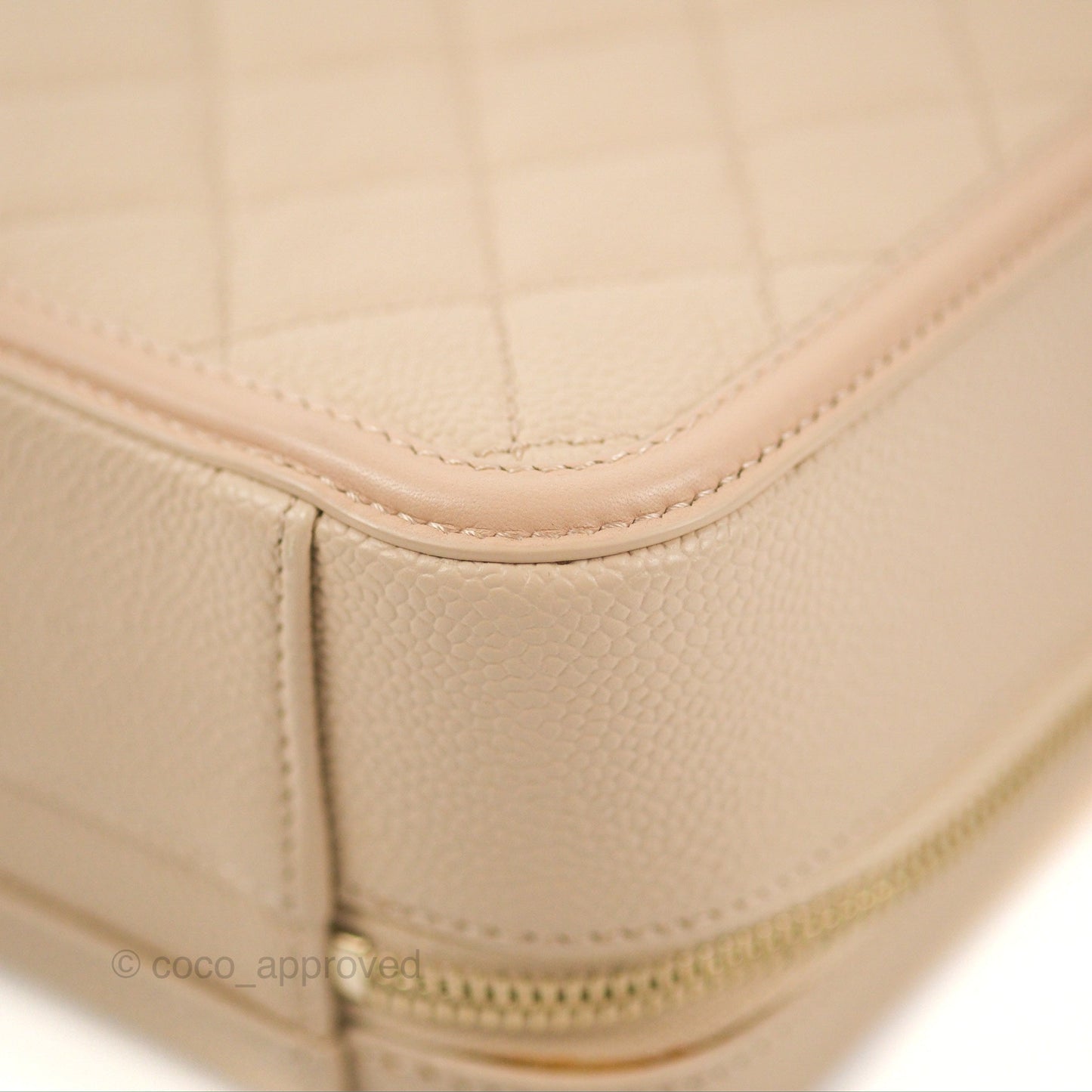 Chanel Quilted Medium CC Filigree Vanity Case Light Beige Caviar Gold Hardware
