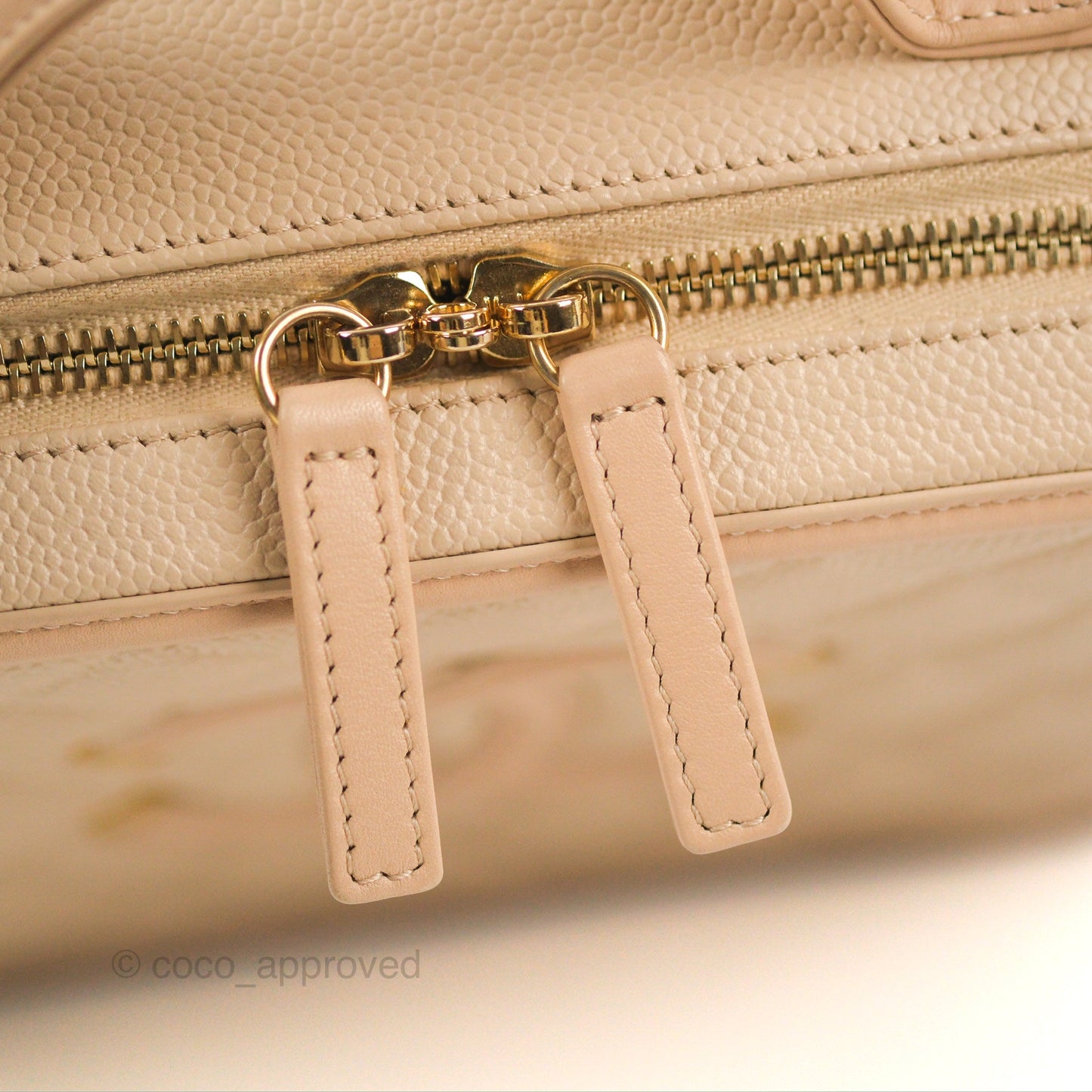 Chanel Quilted Medium CC Filigree Vanity Case Light Beige Caviar Gold Hardware