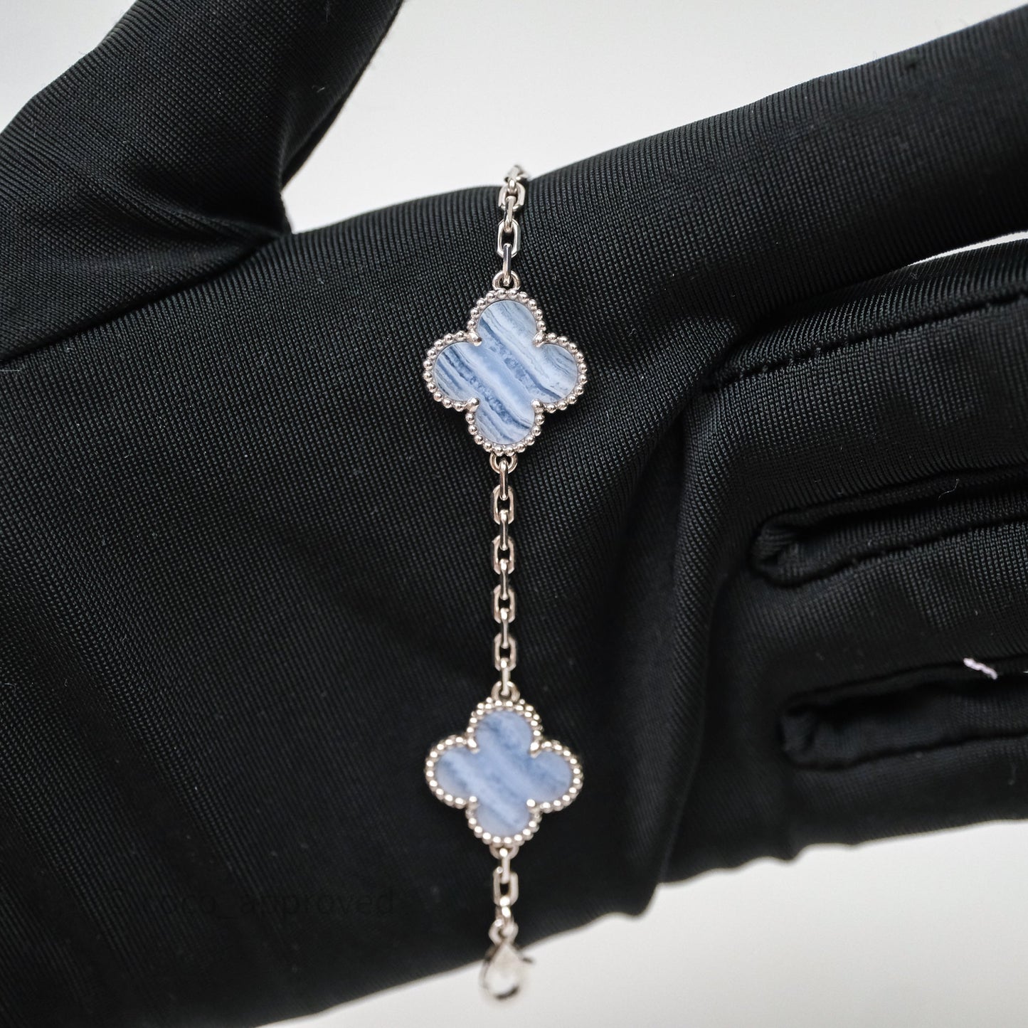 Van Cleef & Arpels Vintage Alhambra 5 Motifs Bracelet Chalcedony White Gold
