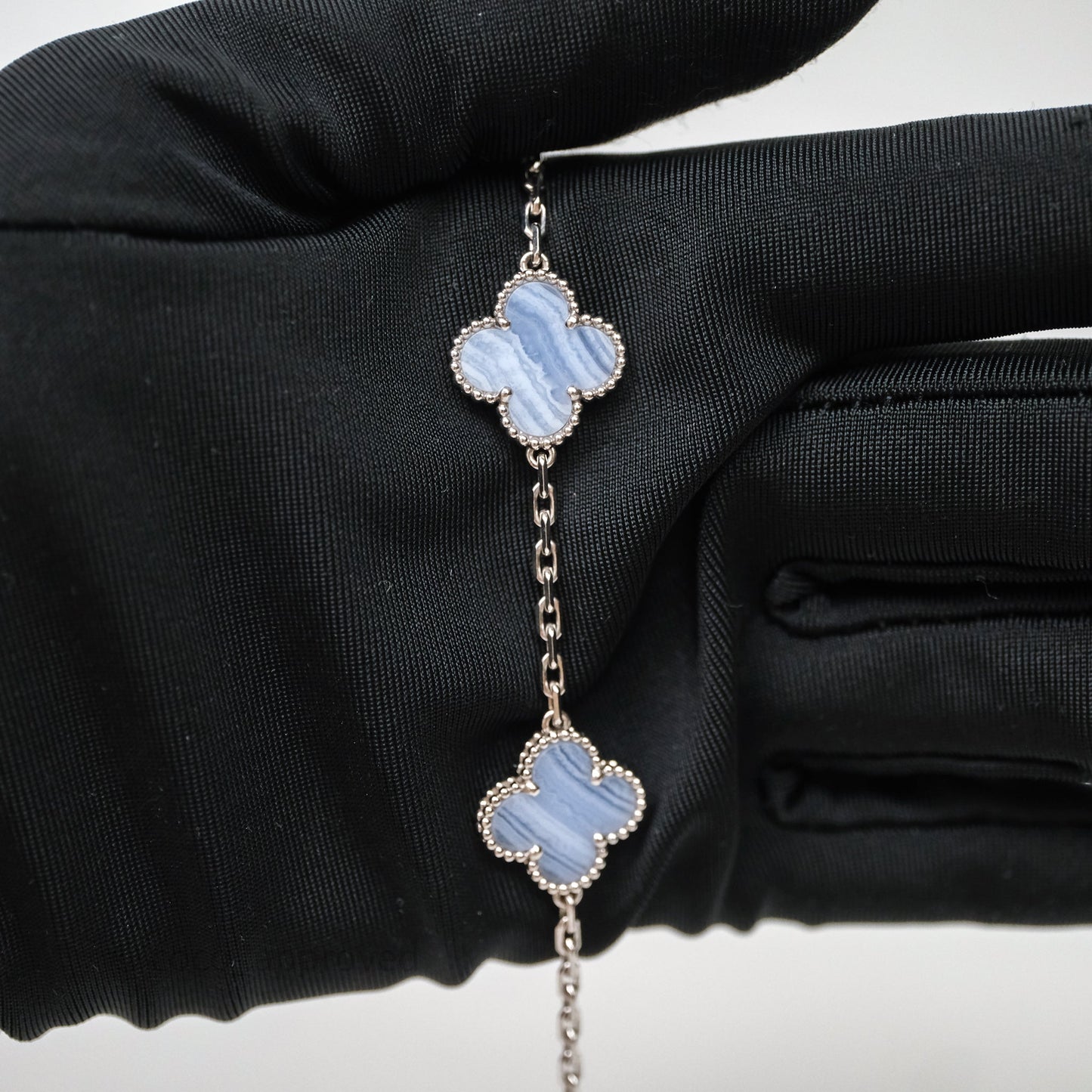 Van Cleef & Arpels Vintage Alhambra 5 Motifs Bracelet Chalcedony White Gold