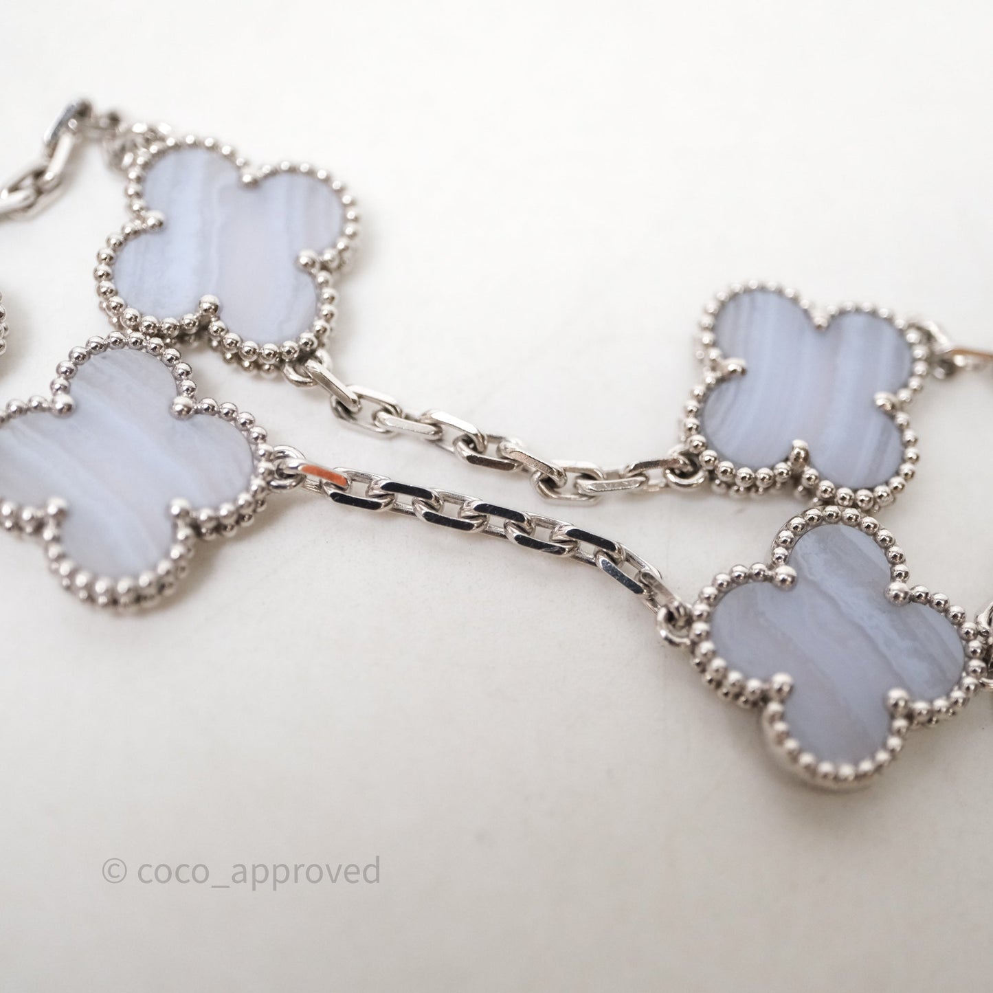 Van Cleef & Arpels Vintage Alhambra 5 Motifs Bracelet Chalcedony White Gold