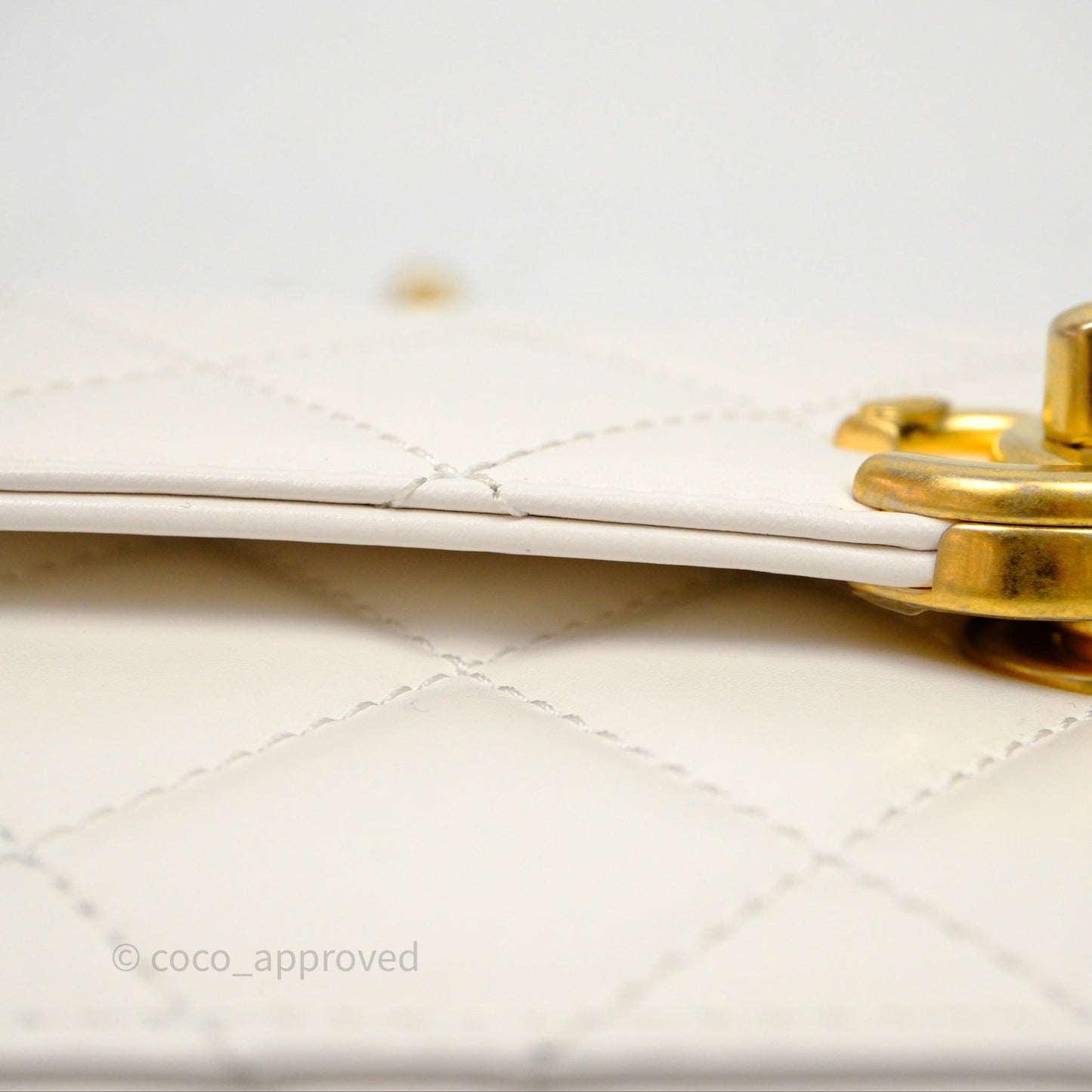 Chanel Quilted Perfect Fit Adjustable White Calfskin Aged Gold Hardware