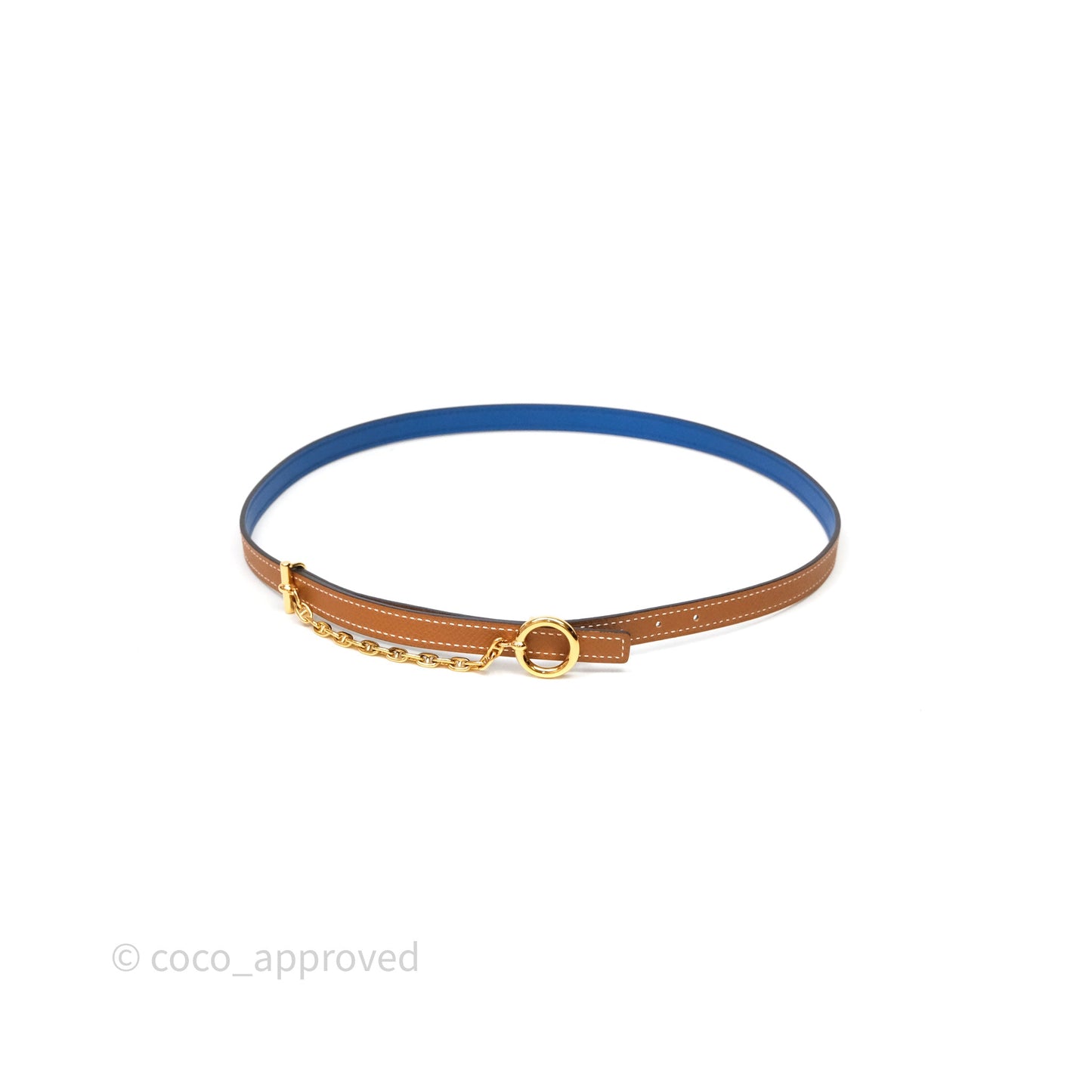 Hermès Carrousel Reversible Belt Buckle 13 mm Bleu France 71 Swift/ Gold 37 Epsom