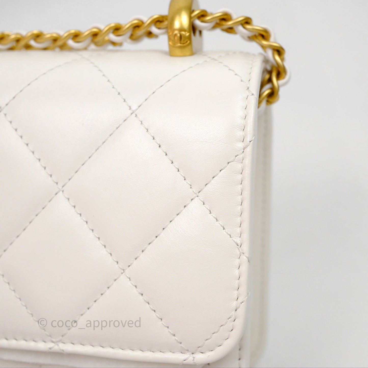 Chanel Quilted Perfect Fit Adjustable White Calfskin Aged Gold Hardware