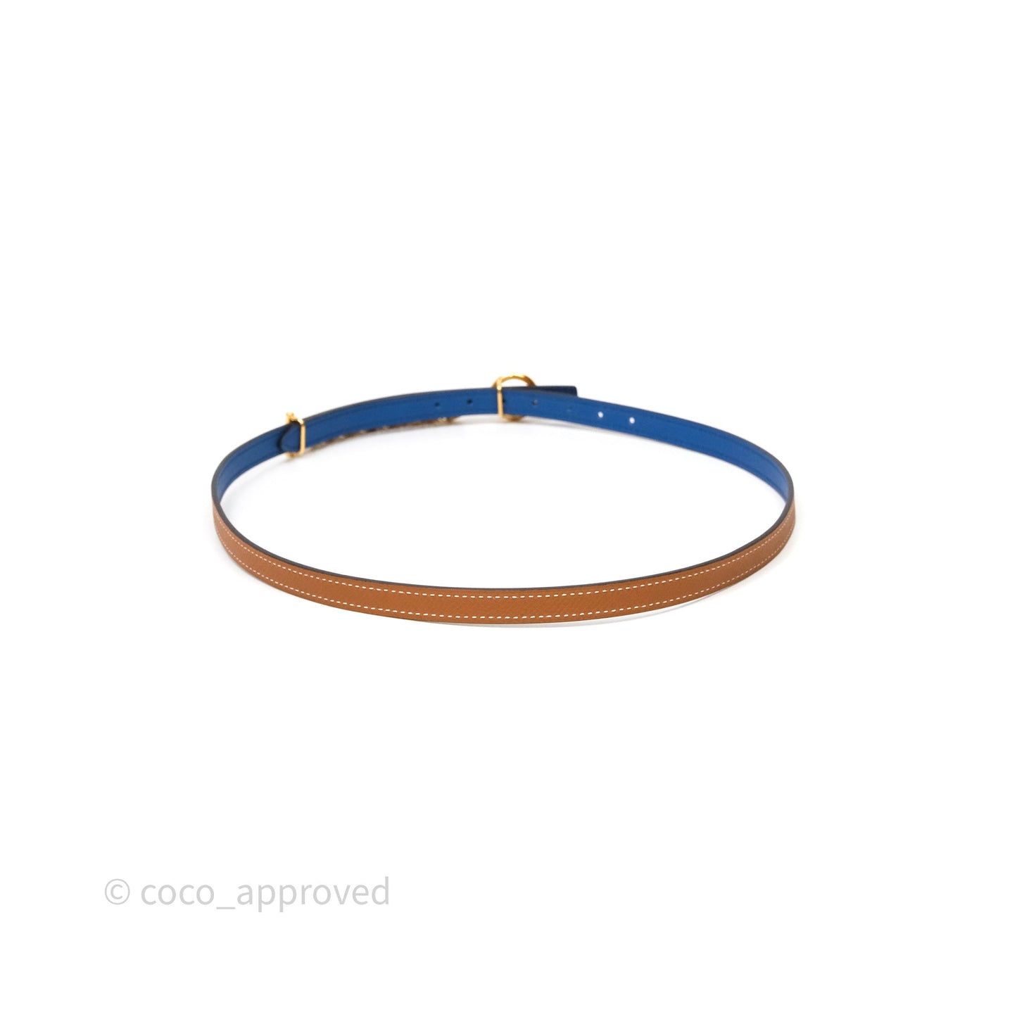Hermès Carrousel Reversible Belt Buckle 13 mm Bleu France 71 Swift/ Gold 37 Epsom