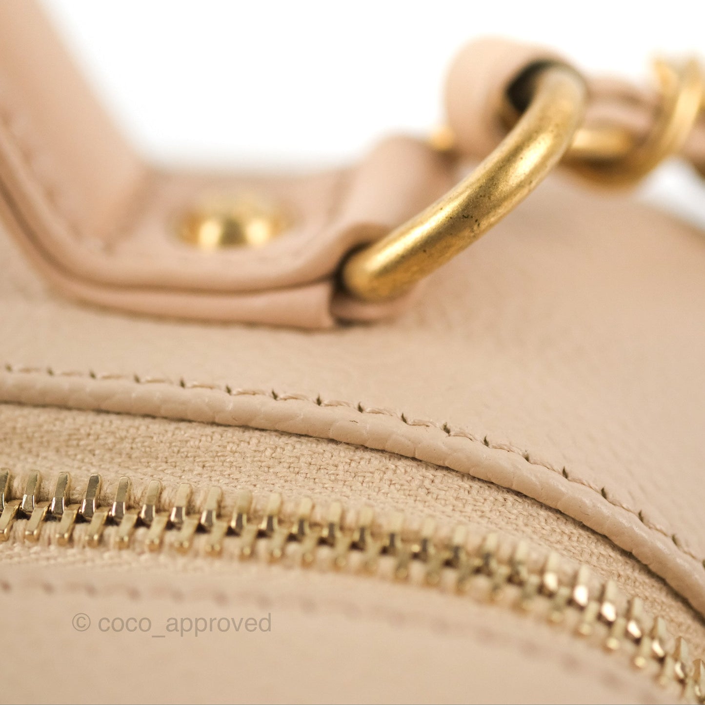 Chanel Quilted Medium CC Filigree Vanity Case Light Beige Caviar Gold Hardware
