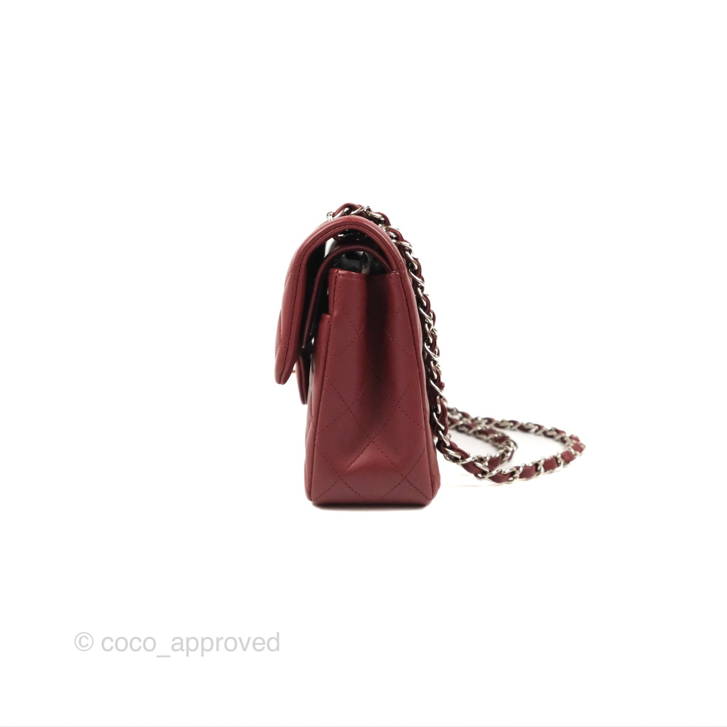 Chanel Small S/M Classic Flap Dark Red Lambskin Silver Hardware
