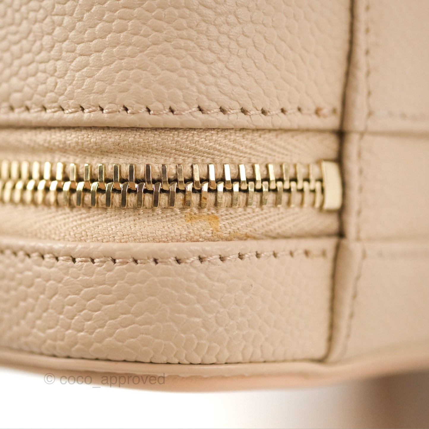 Chanel Quilted Medium CC Filigree Vanity Case Light Beige Caviar Gold Hardware