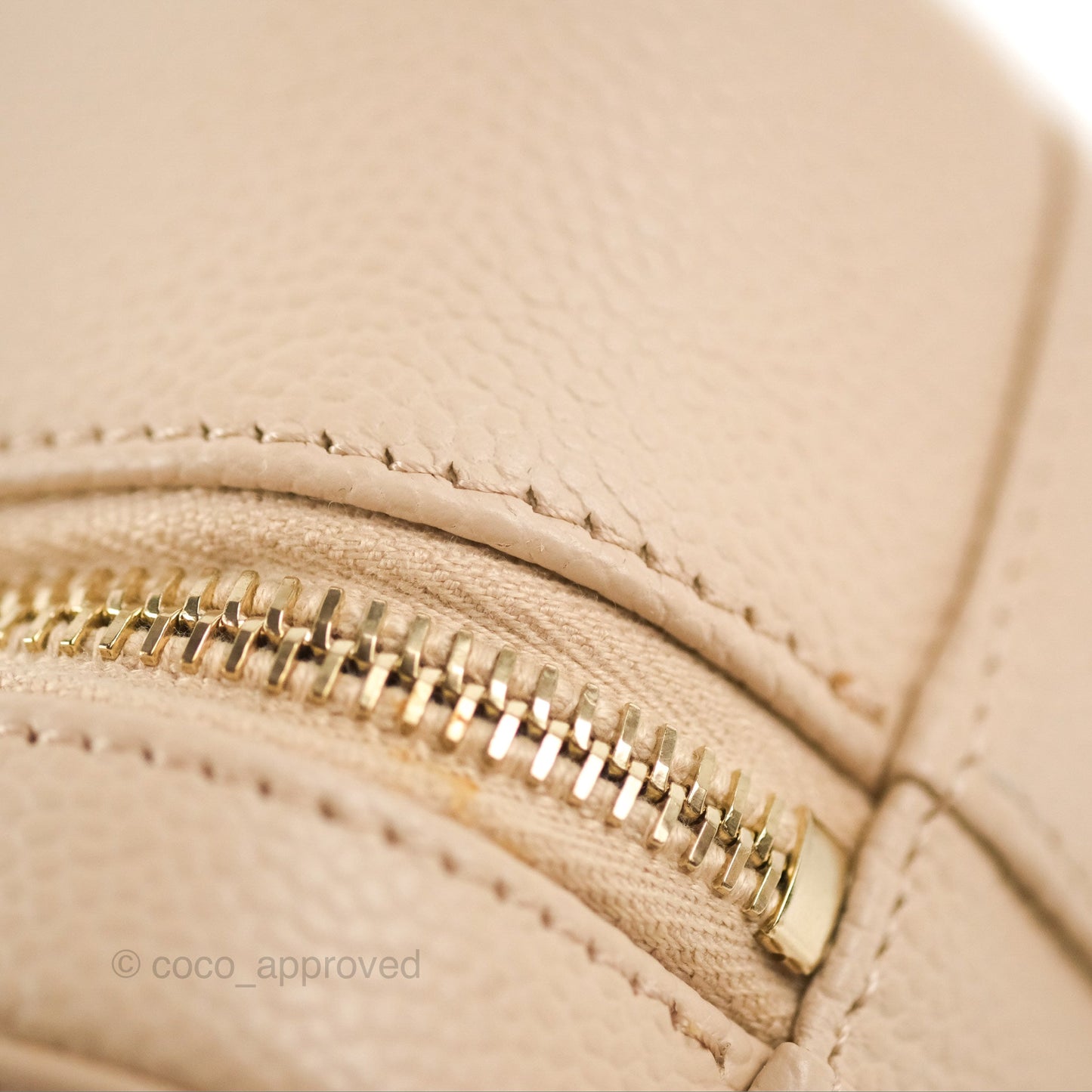 Chanel Quilted Medium CC Filigree Vanity Case Light Beige Caviar Gold Hardware