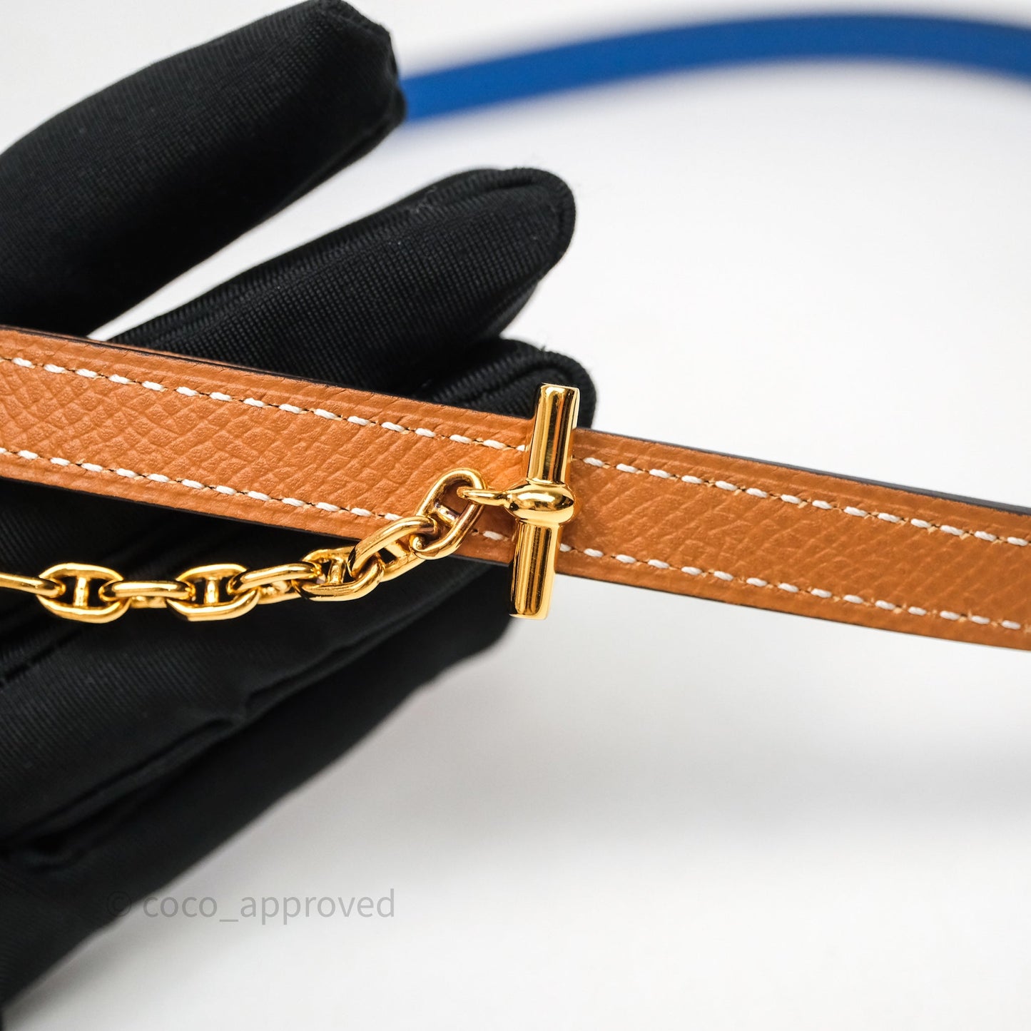Hermès Carrousel Reversible Belt Buckle 13 mm Bleu France 71 Swift/ Gold 37 Epsom