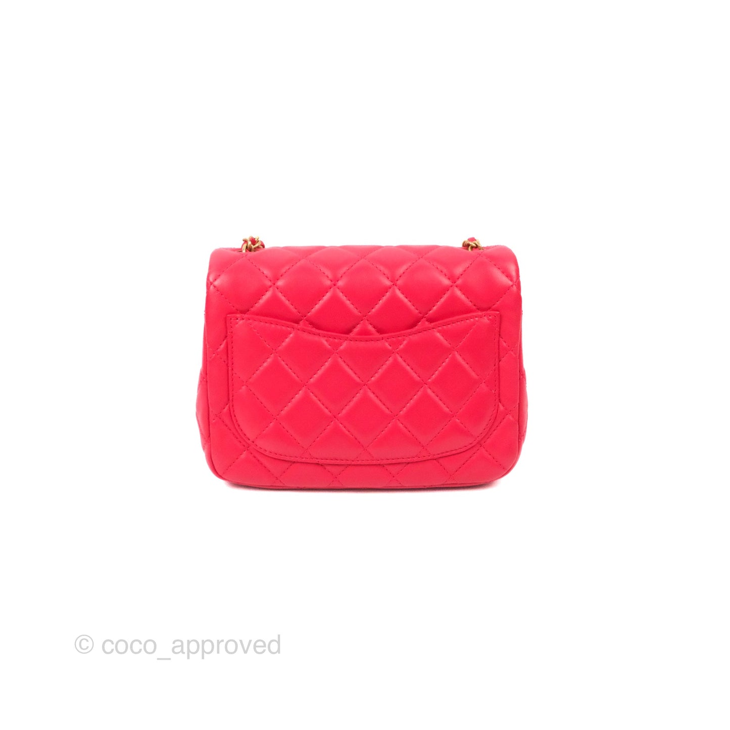 Chanel Mini Square Pearl Crush Quilted Red Lambskin Aged Gold Hardware