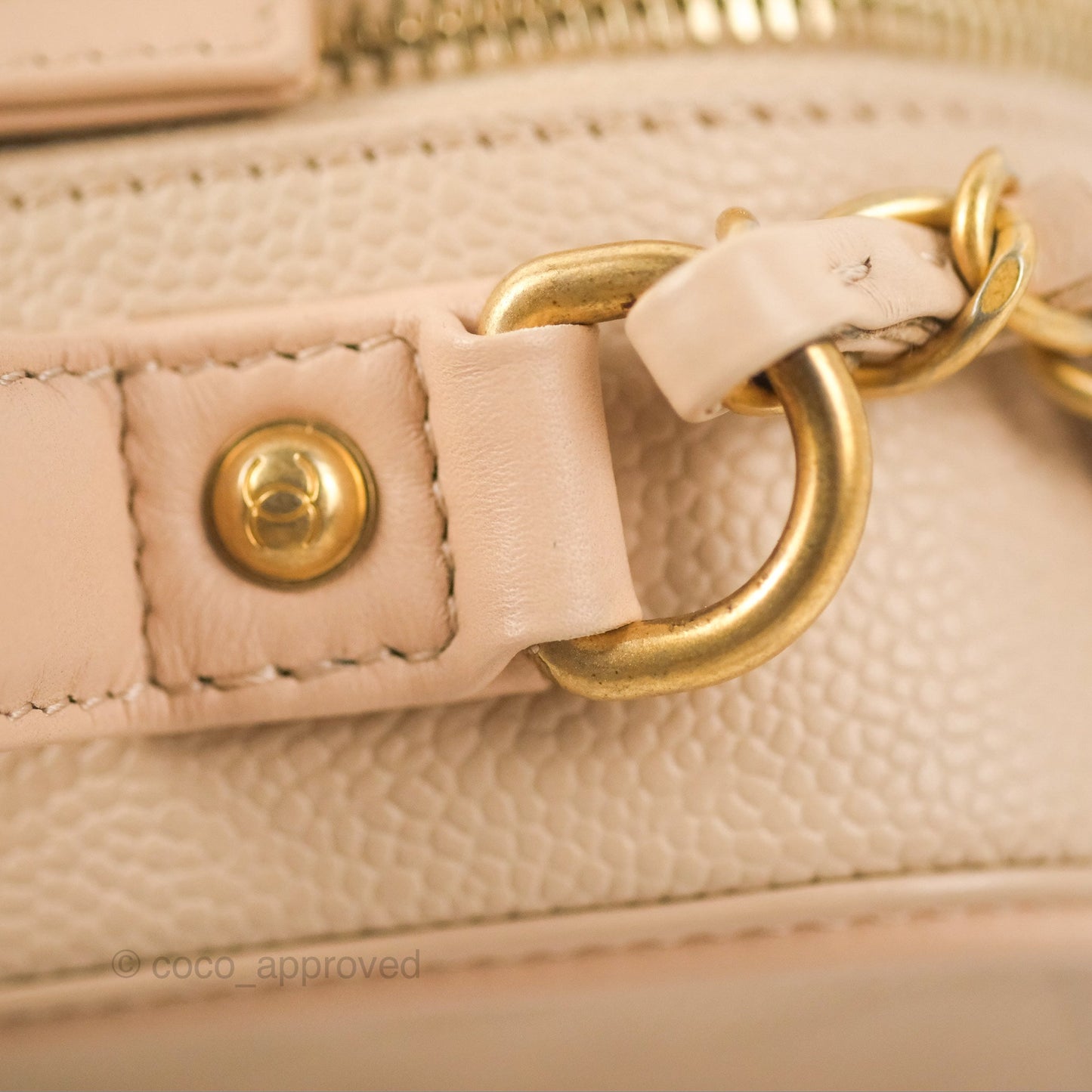 Chanel Quilted Medium CC Filigree Vanity Case Light Beige Caviar Gold Hardware