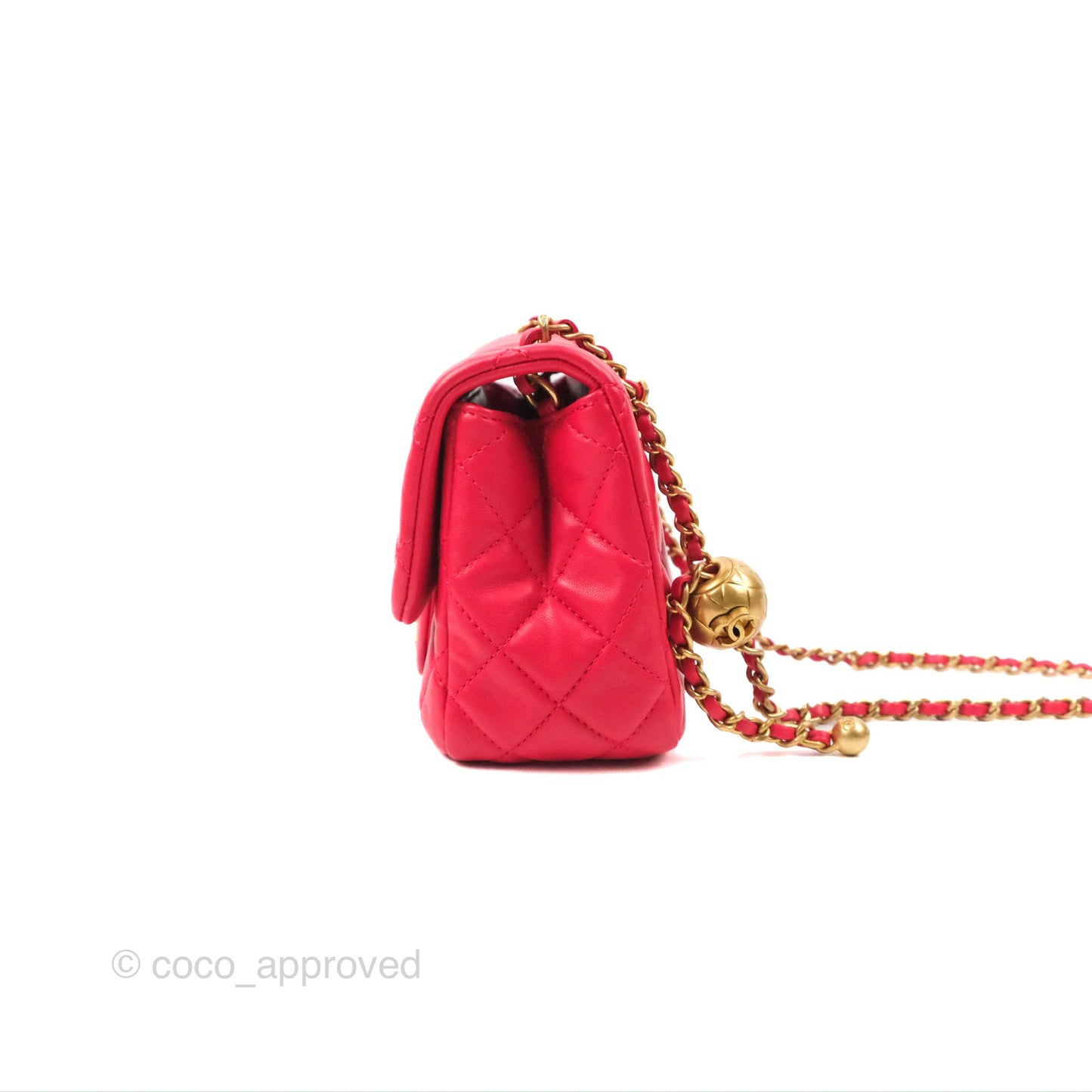 Chanel Mini Square Pearl Crush Quilted Red Lambskin Aged Gold Hardware