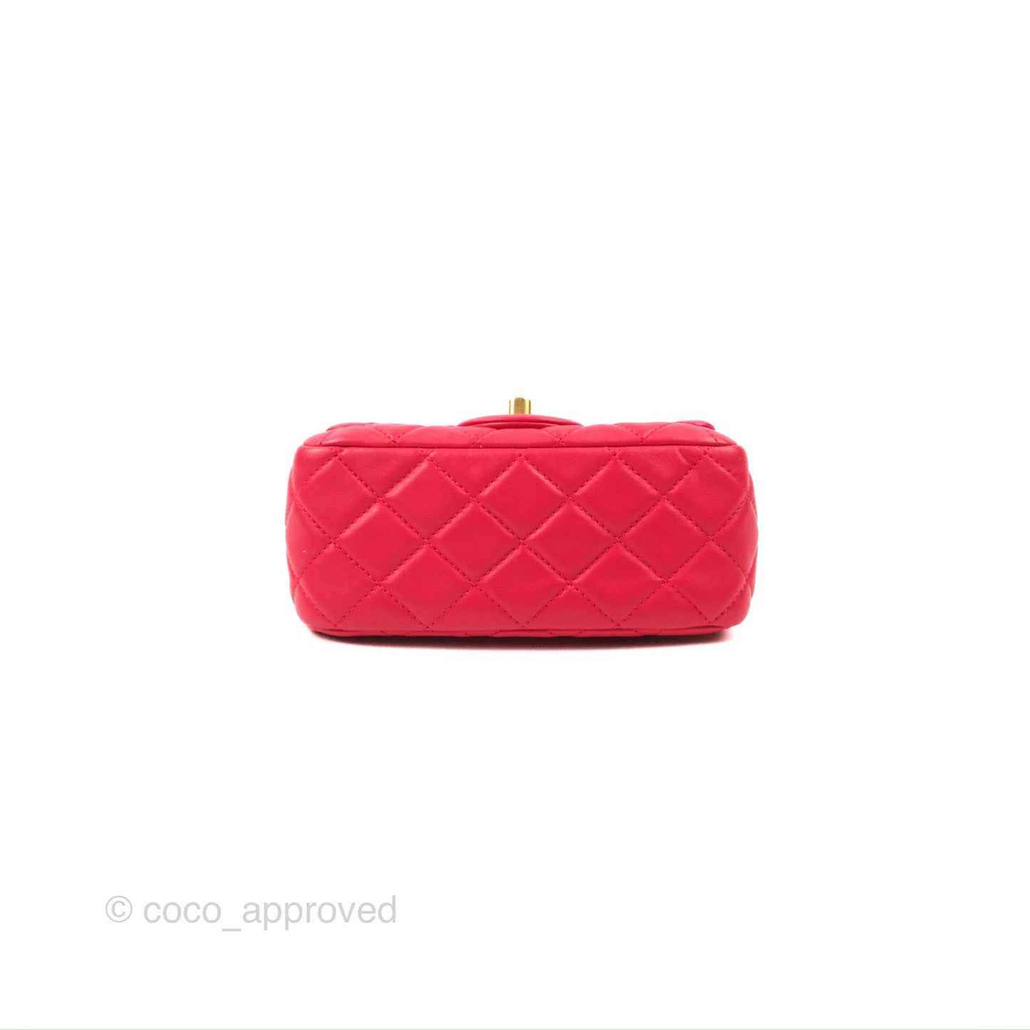 Chanel Mini Square Pearl Crush Quilted Red Lambskin Aged Gold Hardware