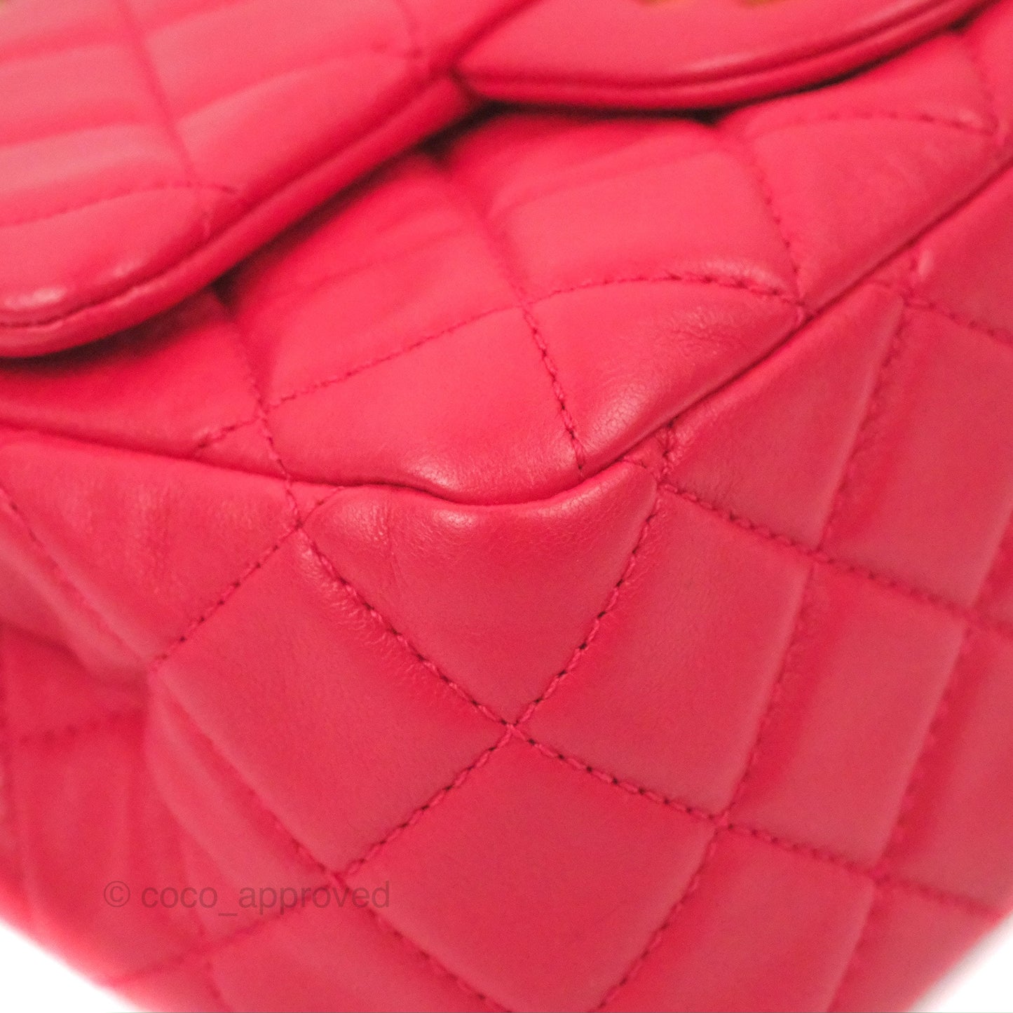 Chanel Mini Square Pearl Crush Quilted Red Lambskin Aged Gold Hardware