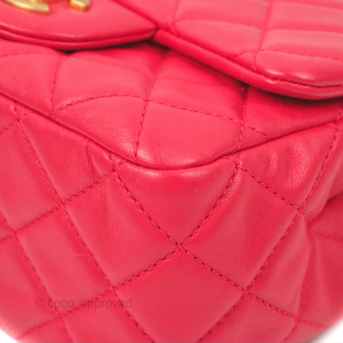 Chanel Mini Square Pearl Crush Quilted Red Lambskin Aged Gold Hardware