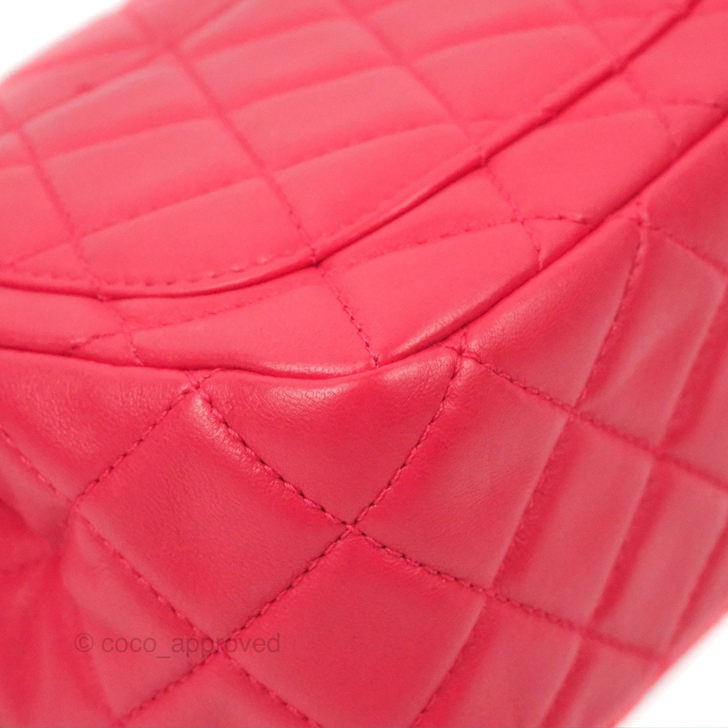 Chanel Mini Square Pearl Crush Quilted Red Lambskin Aged Gold Hardware