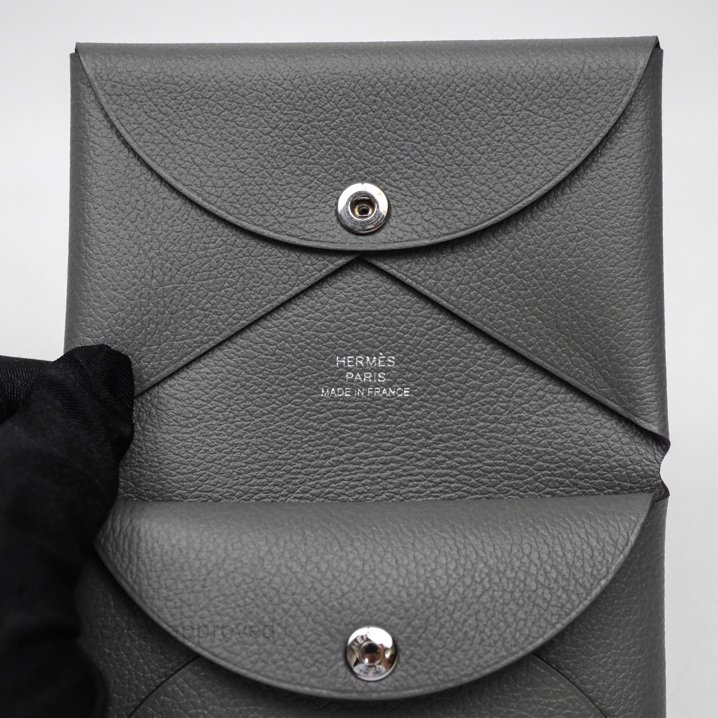 Hermès Calvi Duo Compact Card Holder Gris Meyer 0L Evercolor