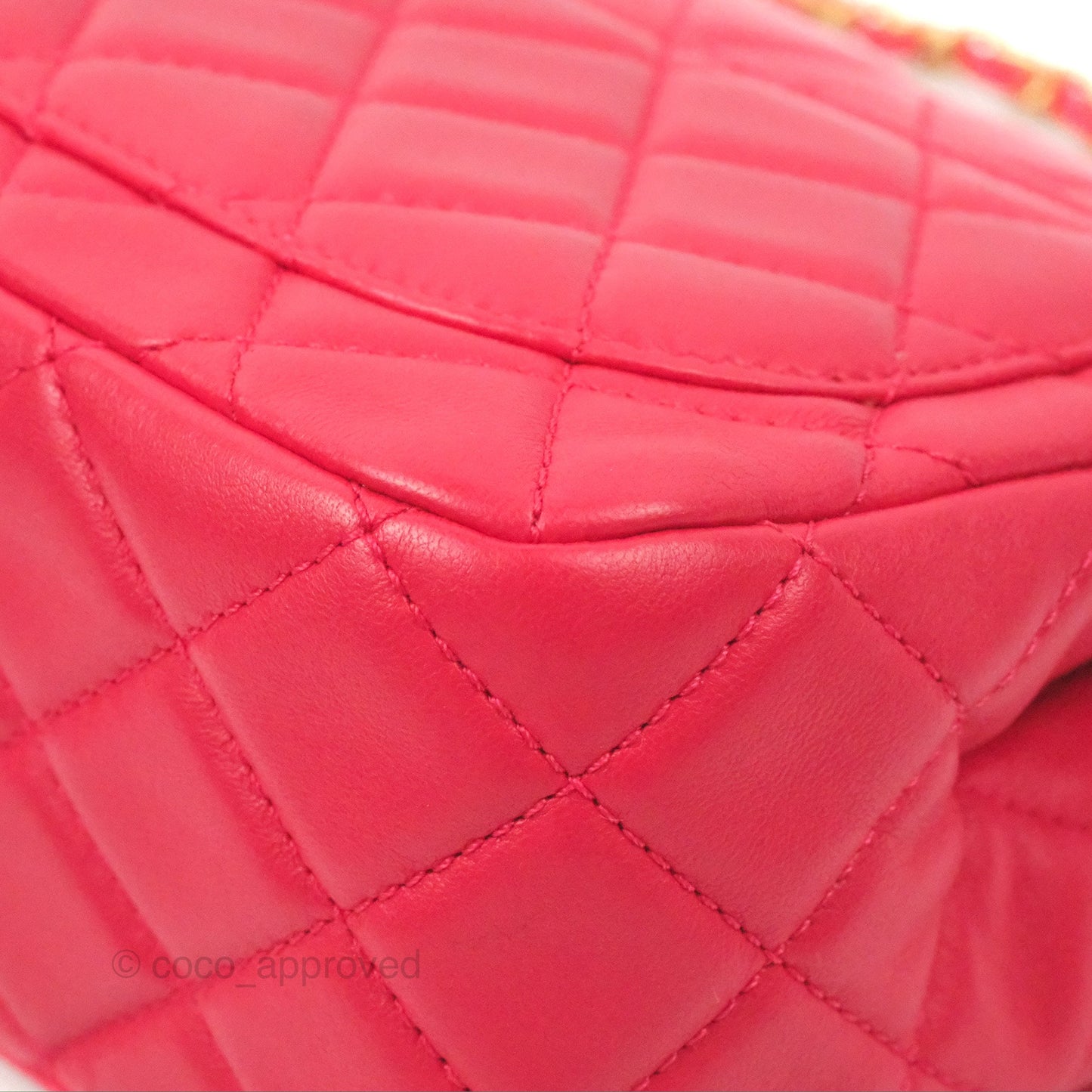 Chanel Mini Square Pearl Crush Quilted Red Lambskin Aged Gold Hardware