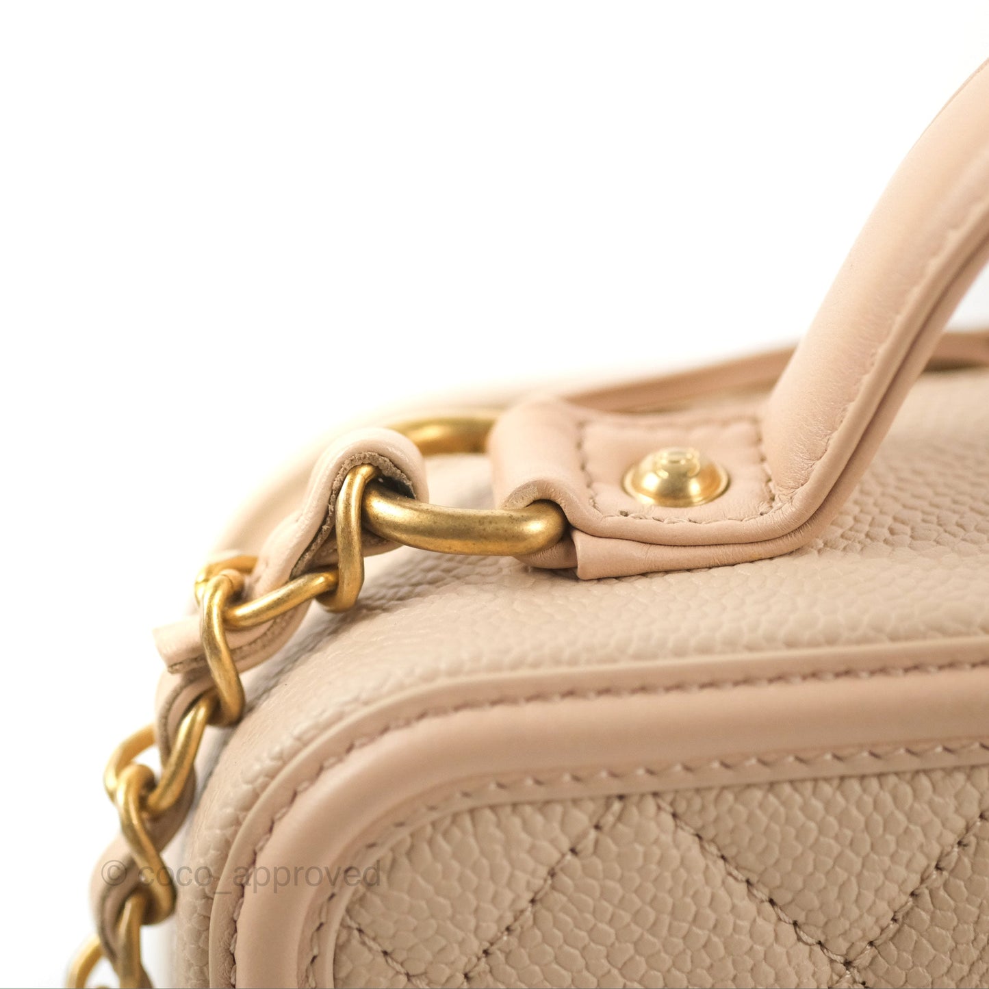 Chanel Quilted Medium CC Filigree Vanity Case Light Beige Caviar Gold Hardware