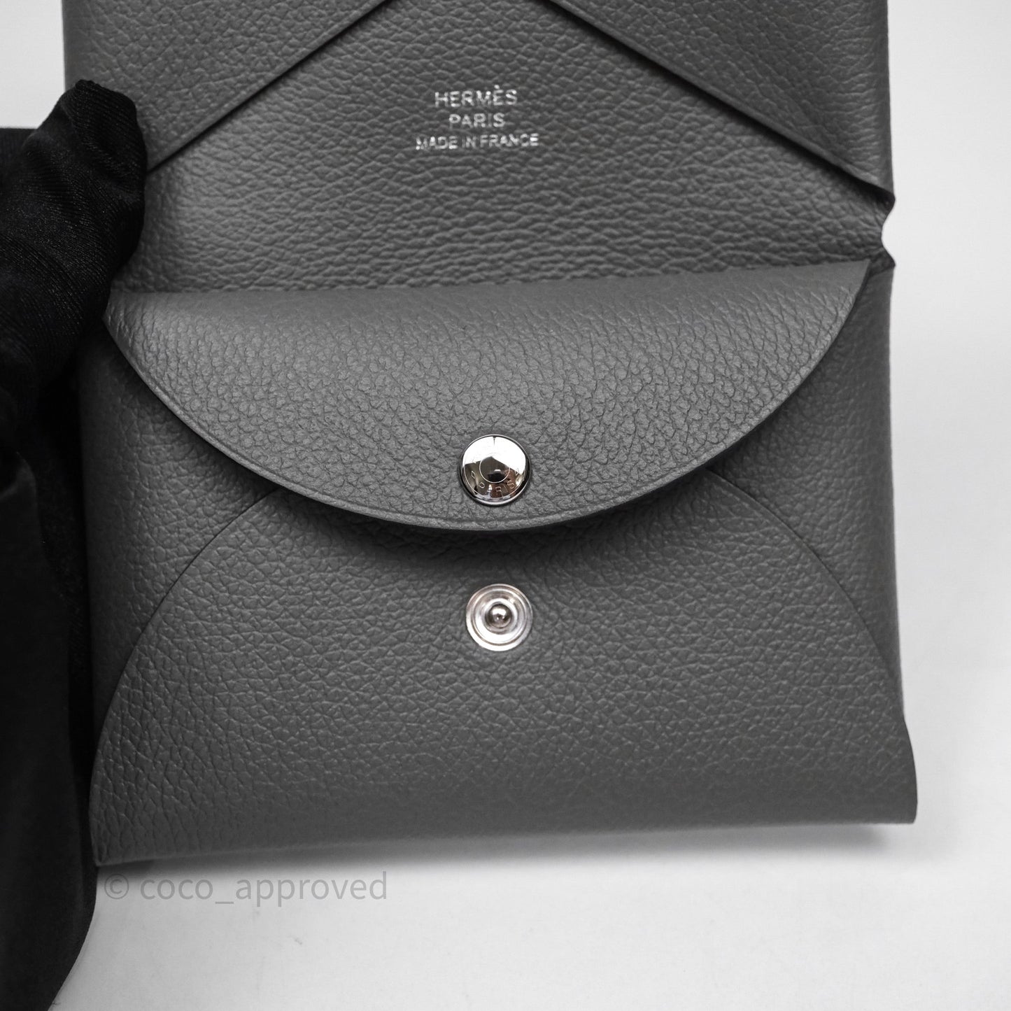 Hermès Calvi Duo Compact Card Holder Gris Meyer 0L Evercolor