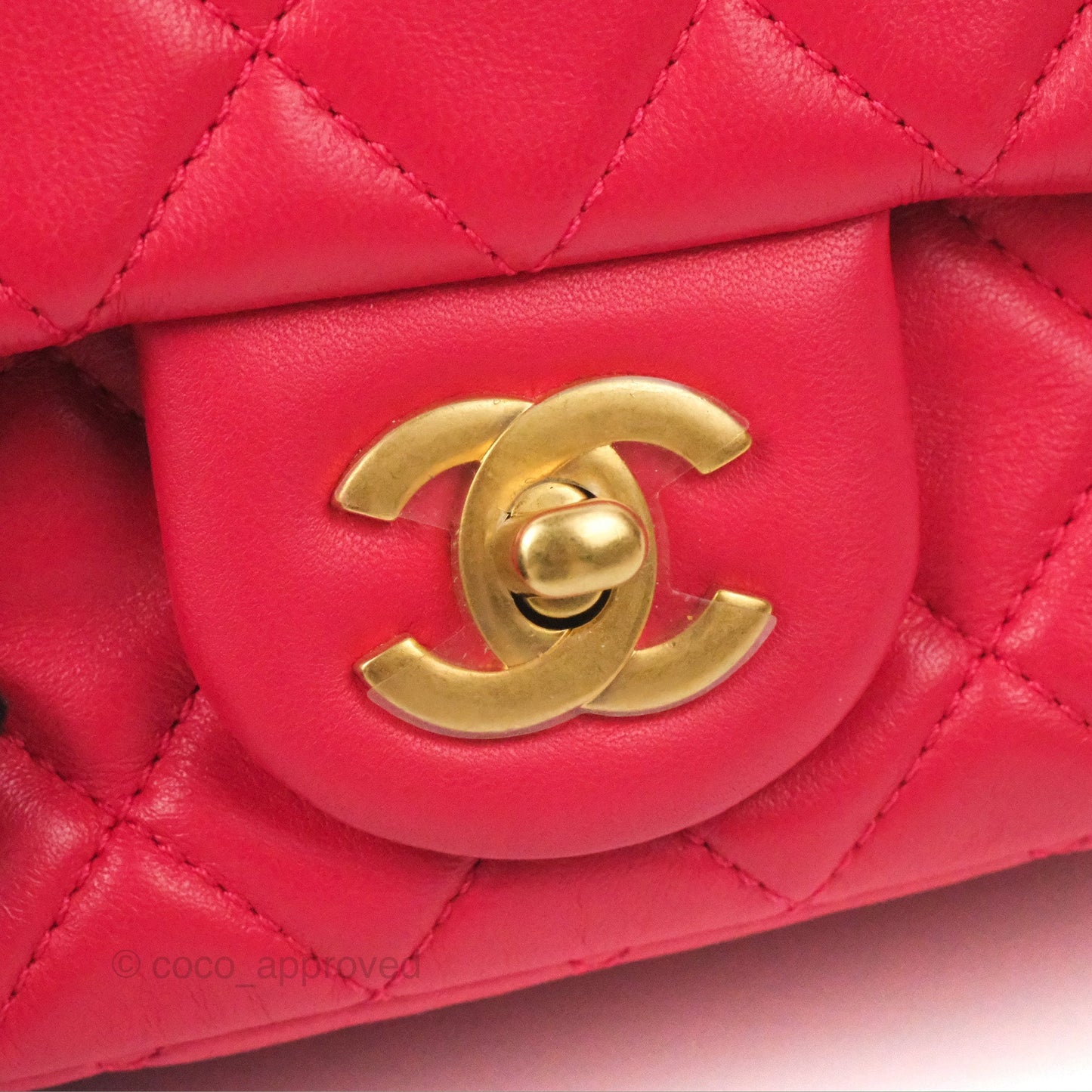Chanel Mini Square Pearl Crush Quilted Red Lambskin Aged Gold Hardware