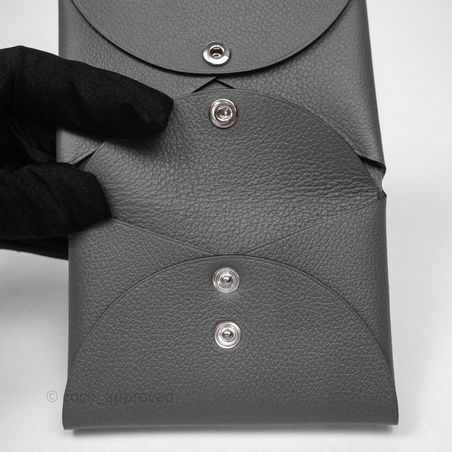 Hermès Calvi Duo Compact Card Holder Gris Meyer 0L Evercolor
