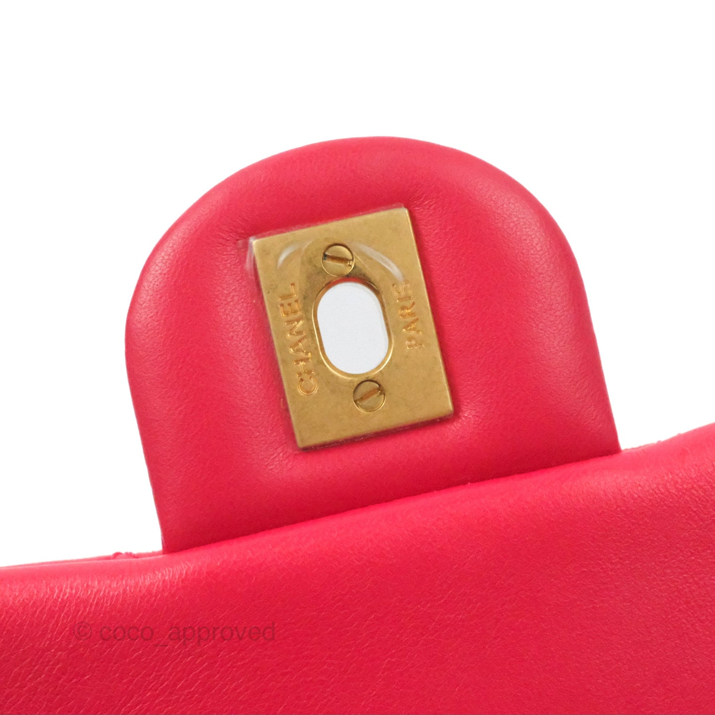 Chanel Mini Square Pearl Crush Quilted Red Lambskin Aged Gold Hardware