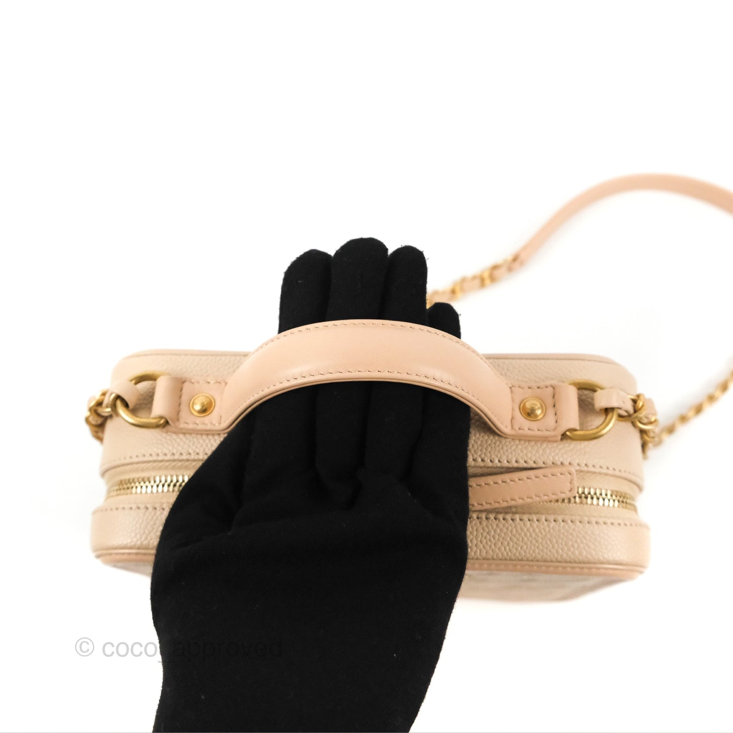Chanel Quilted Medium CC Filigree Vanity Case Light Beige Caviar Gold Hardware