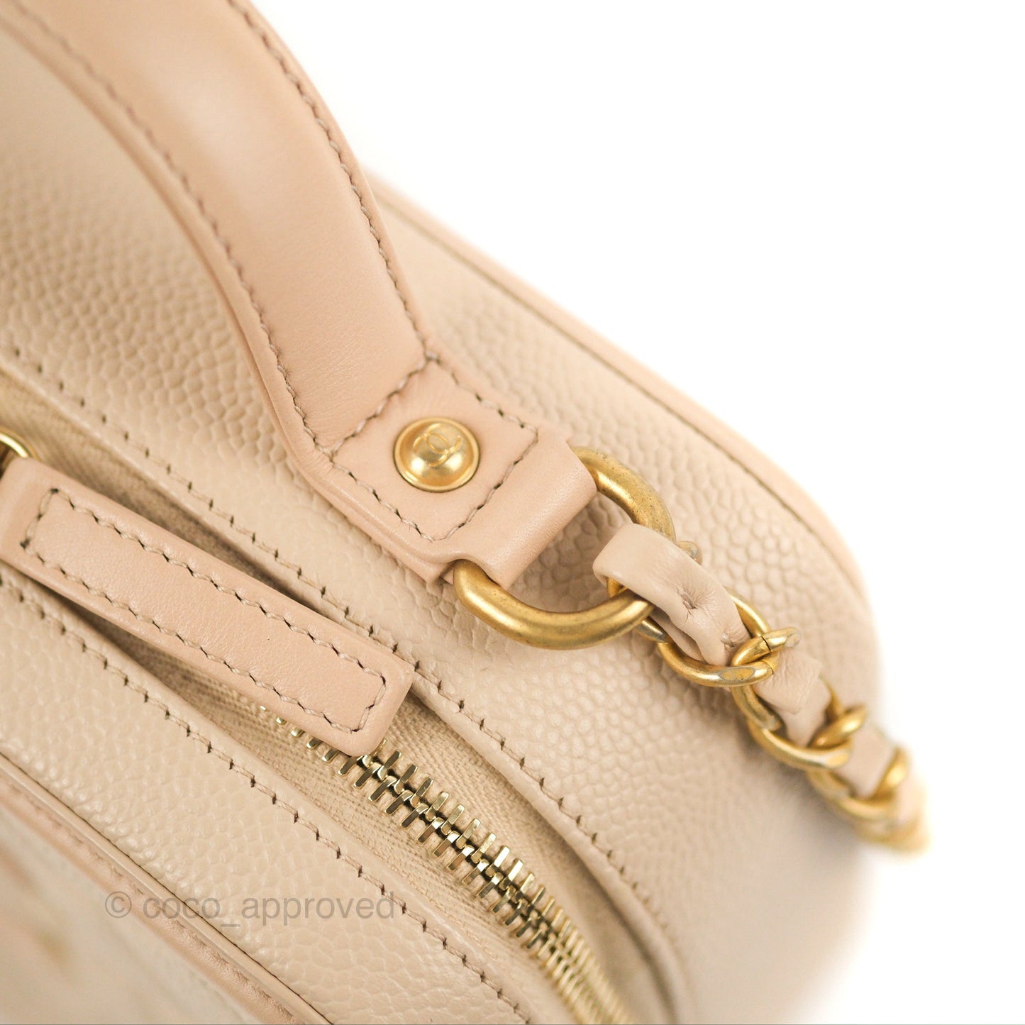 Chanel Quilted Medium CC Filigree Vanity Case Light Beige Caviar Gold Hardware
