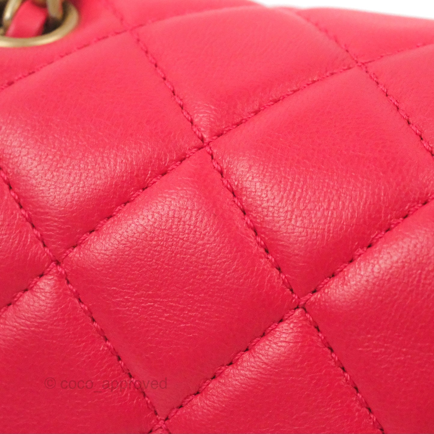 Chanel Mini Square Pearl Crush Quilted Red Lambskin Aged Gold Hardware