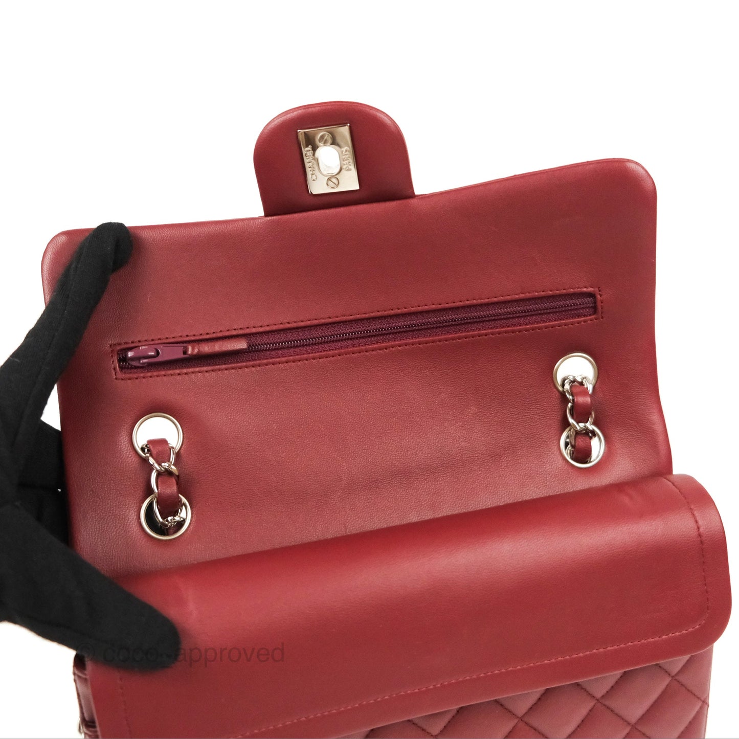 Chanel Small S/M Classic Flap Dark Red Lambskin Silver Hardware