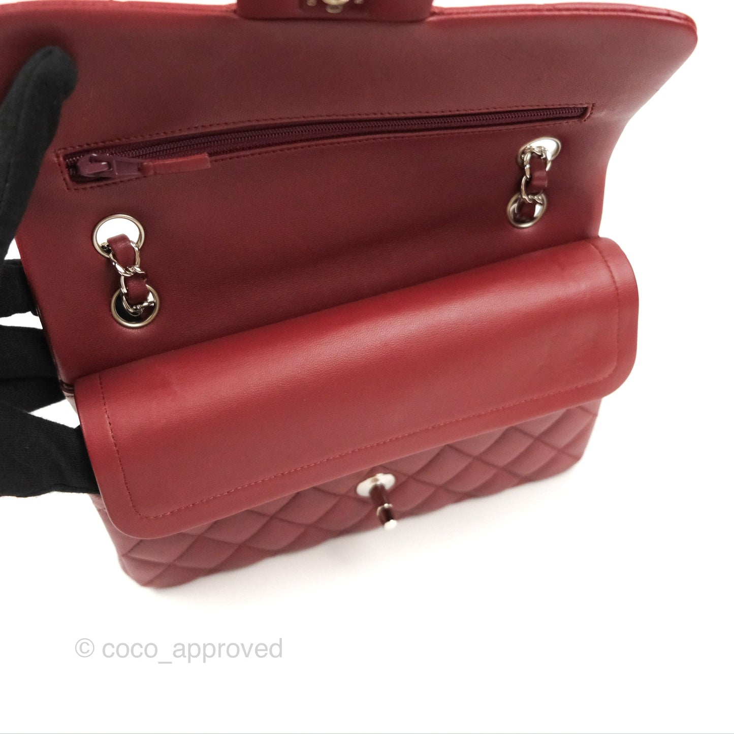 Chanel Small S/M Classic Flap Dark Red Lambskin Silver Hardware