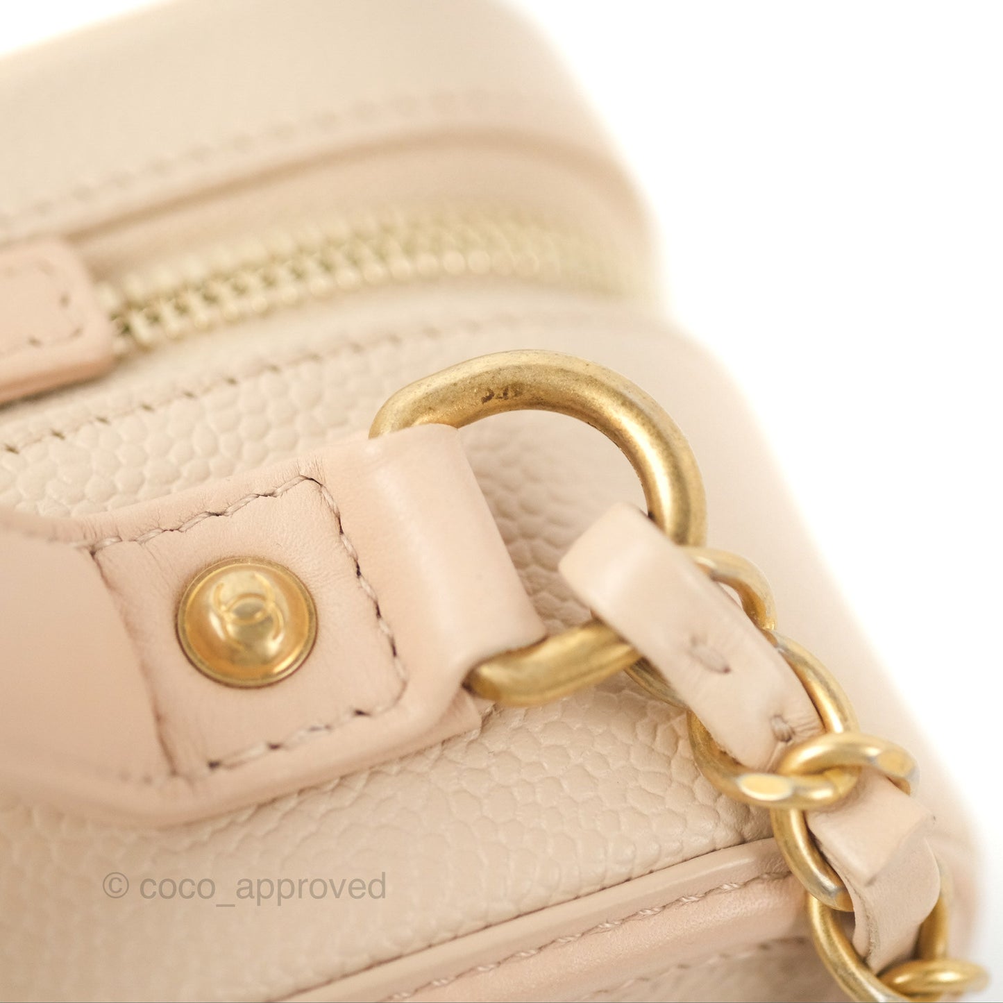 Chanel Quilted Medium CC Filigree Vanity Case Light Beige Caviar Gold Hardware