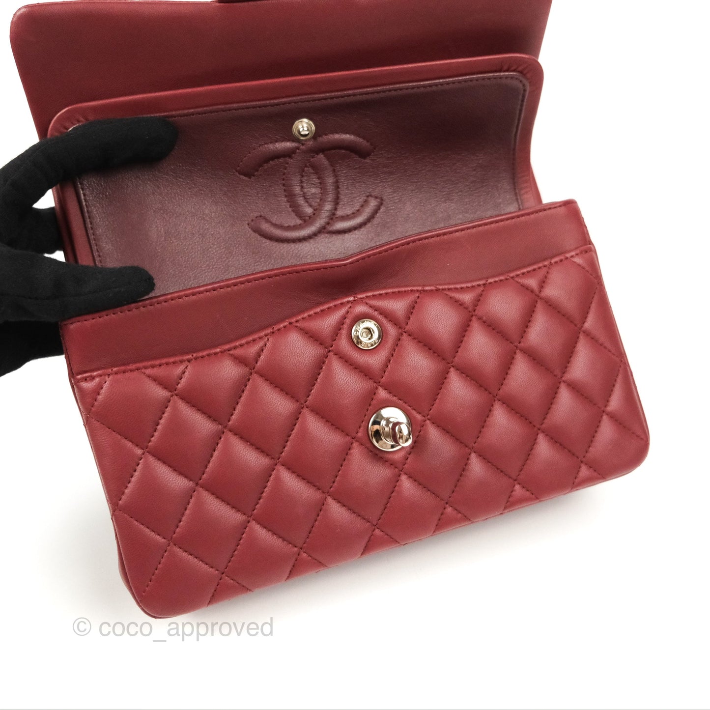 Chanel Small S/M Classic Flap Dark Red Lambskin Silver Hardware