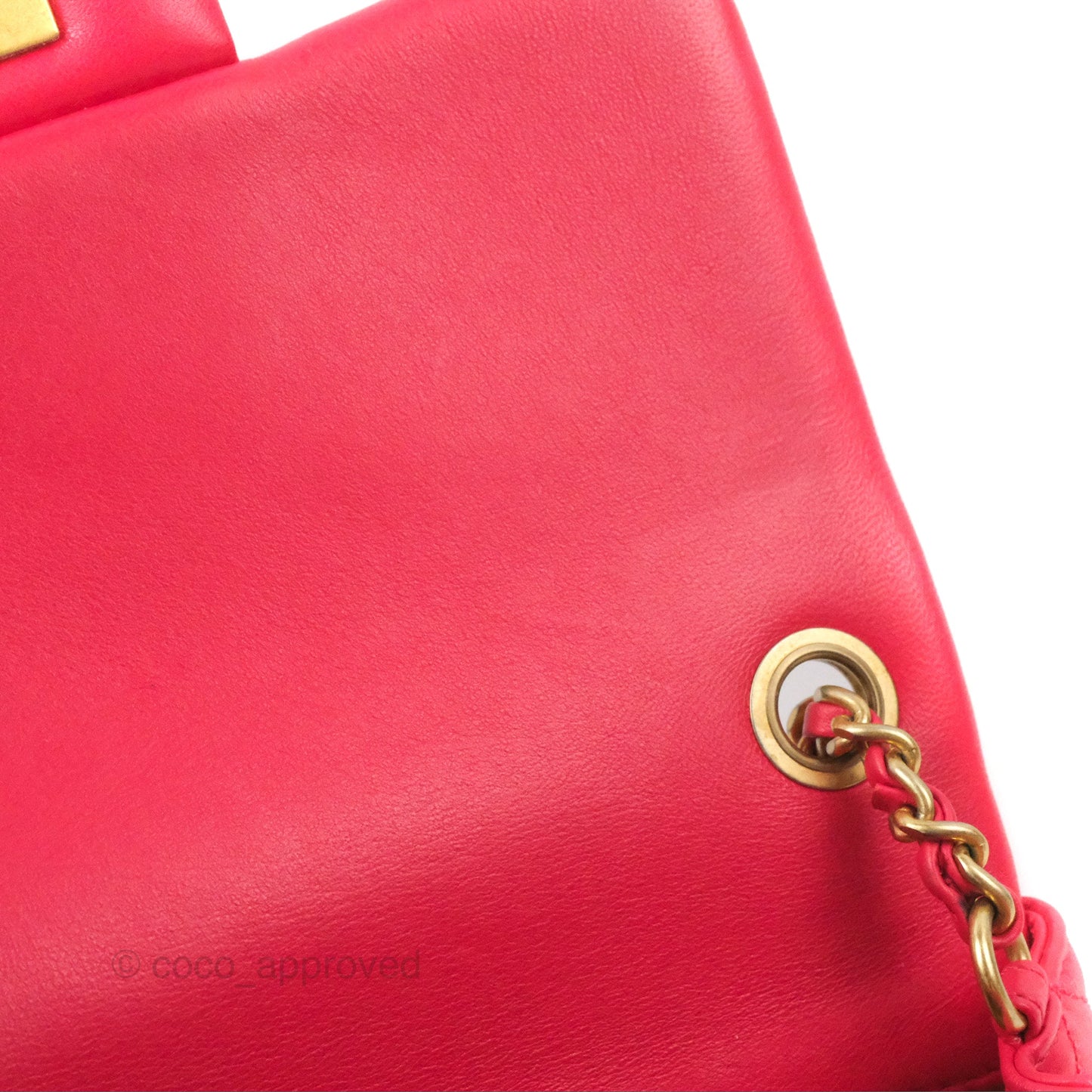 Chanel Mini Square Pearl Crush Quilted Red Lambskin Aged Gold Hardware