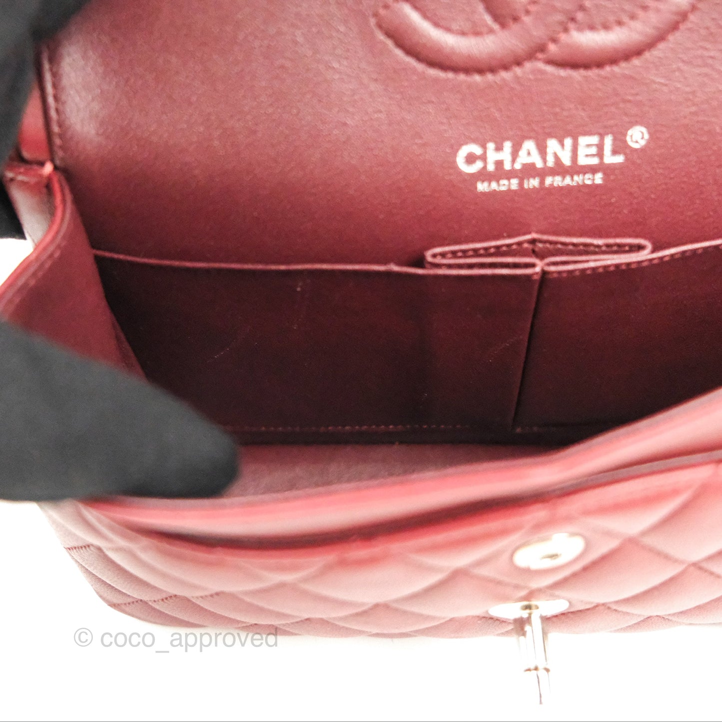 Chanel Small S/M Classic Flap Dark Red Lambskin Silver Hardware