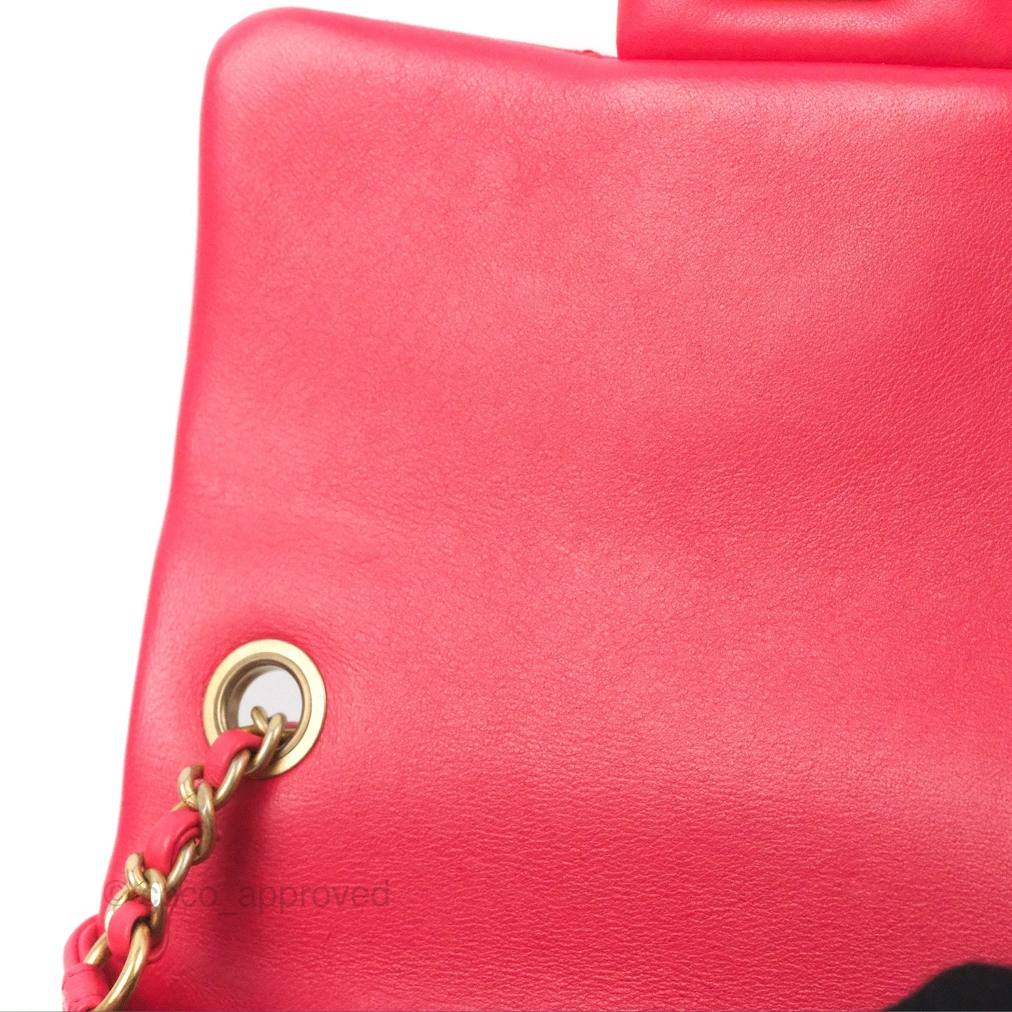 Chanel Mini Square Pearl Crush Quilted Red Lambskin Aged Gold Hardware