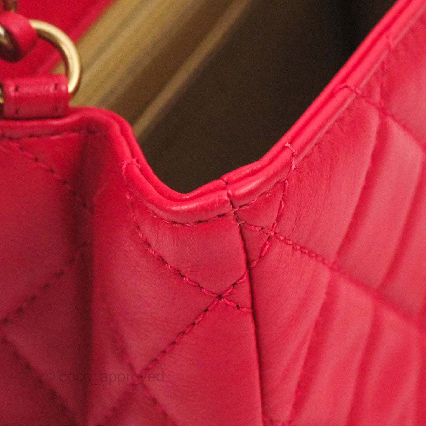 Chanel Mini Square Pearl Crush Quilted Red Lambskin Aged Gold Hardware