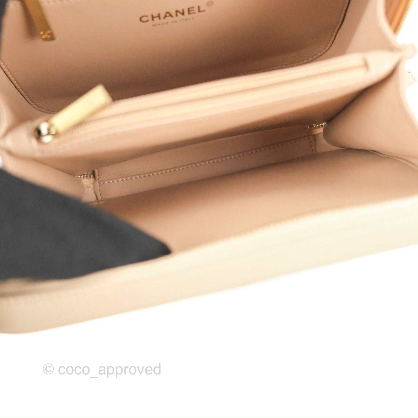 Chanel Quilted Medium CC Filigree Vanity Case Light Beige Caviar Gold Hardware