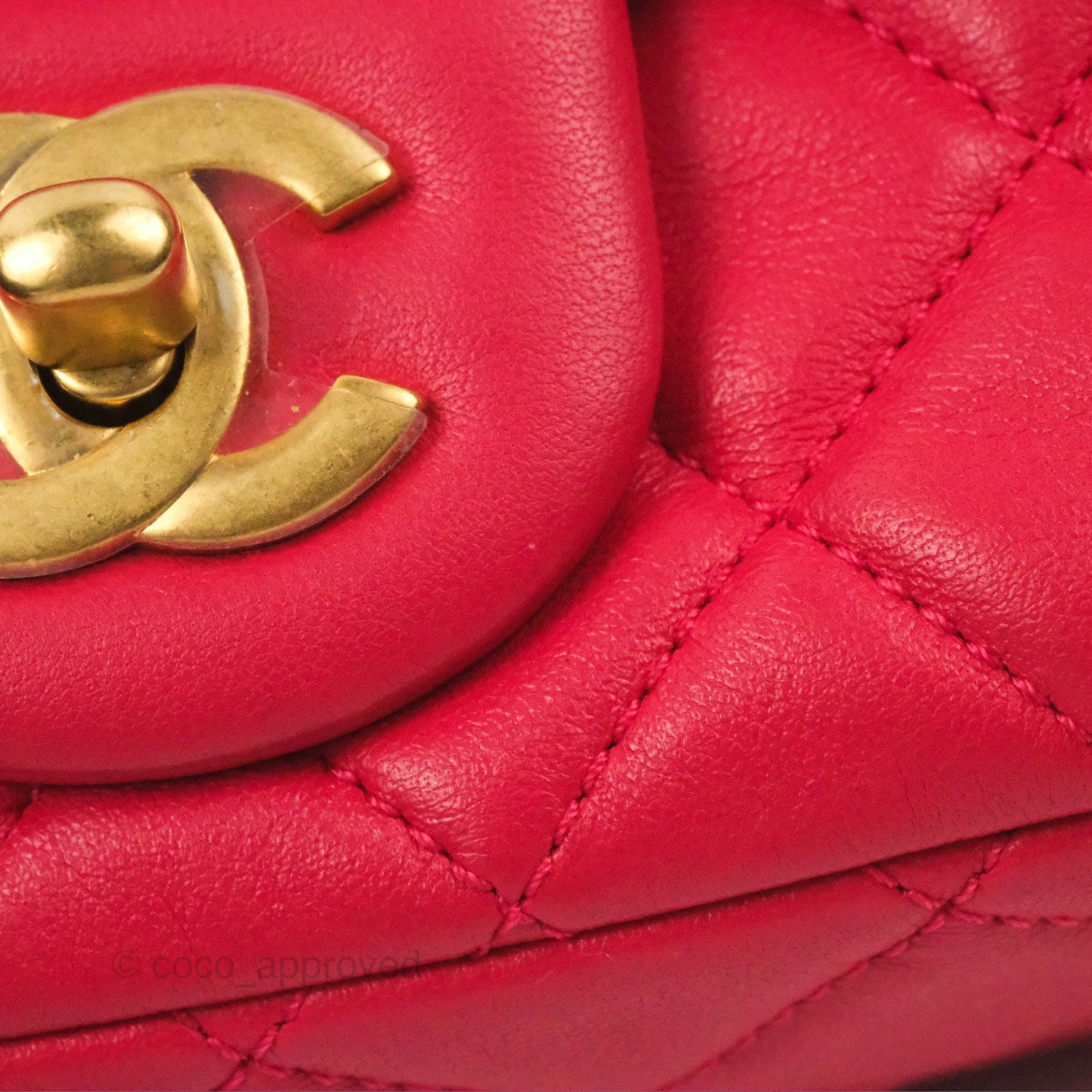 Chanel Mini Square Pearl Crush Quilted Red Lambskin Aged Gold Hardware