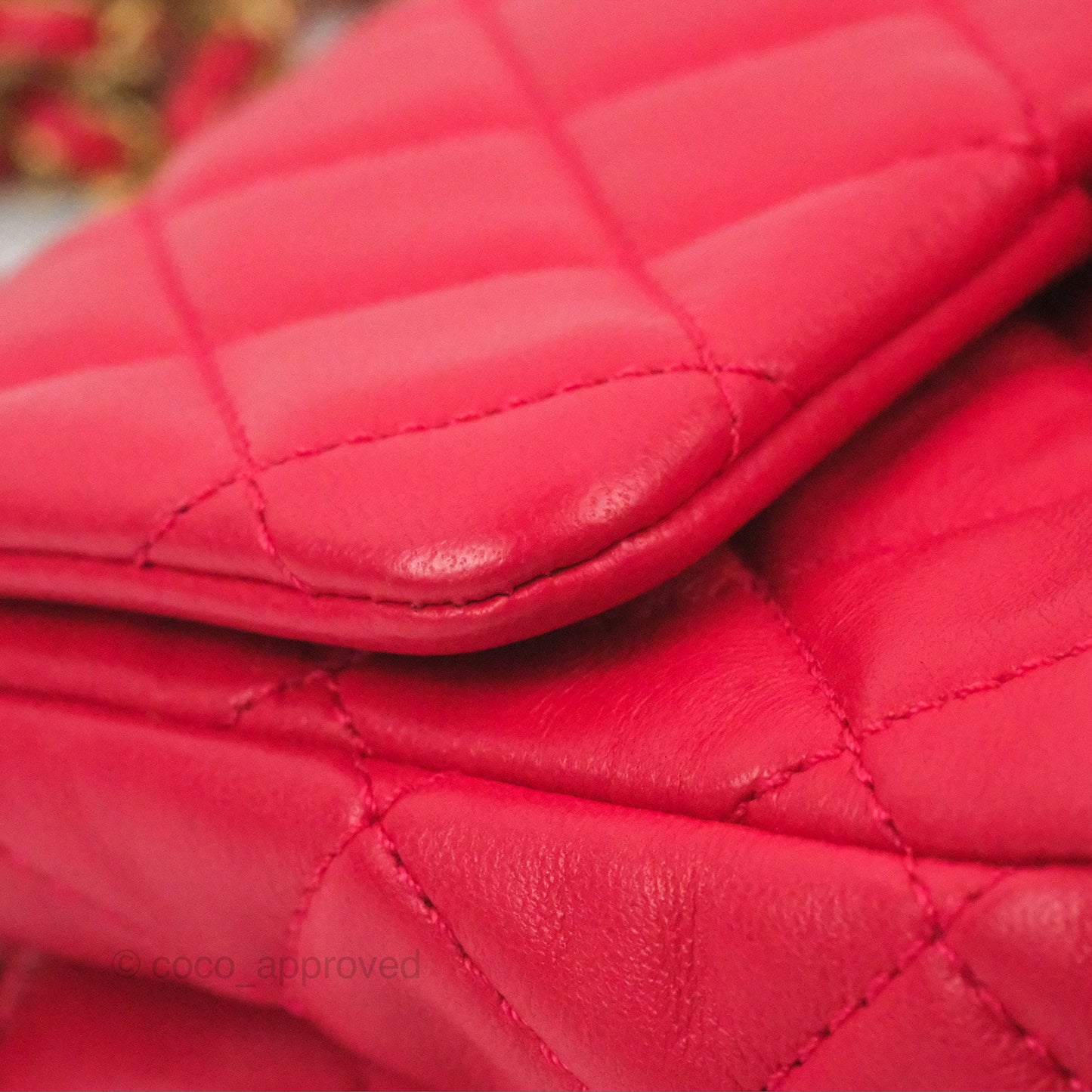 Chanel Mini Square Pearl Crush Quilted Red Lambskin Aged Gold Hardware