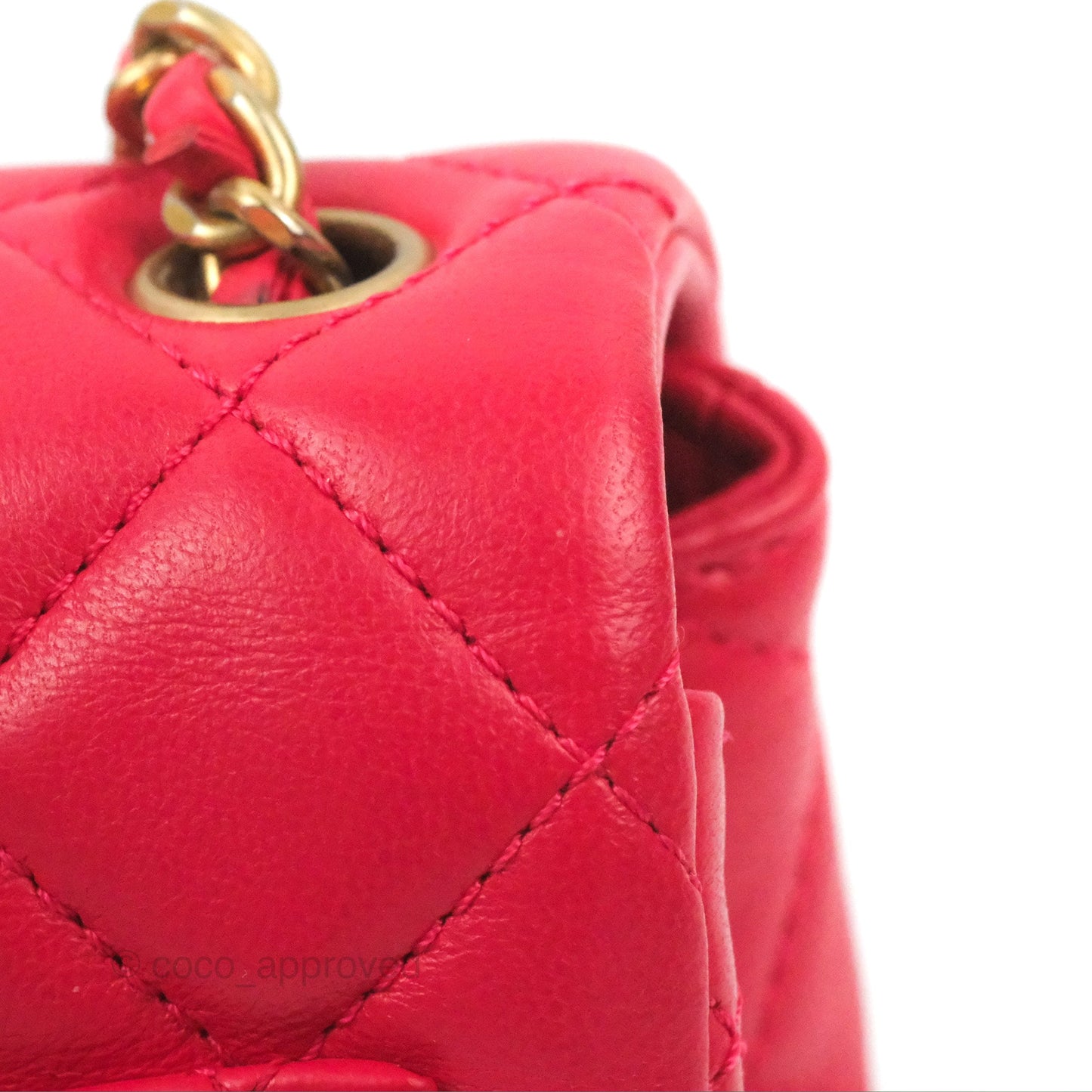 Chanel Mini Square Pearl Crush Quilted Red Lambskin Aged Gold Hardware
