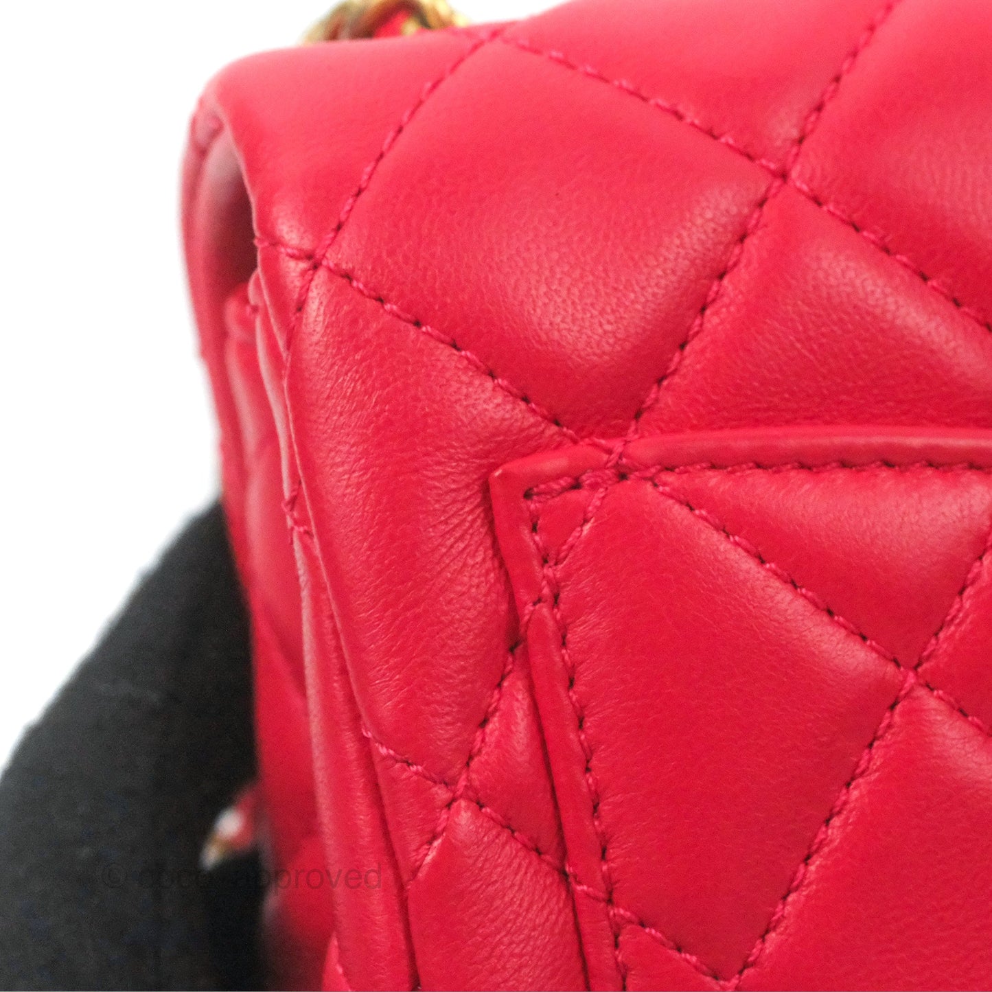 Chanel Mini Square Pearl Crush Quilted Red Lambskin Aged Gold Hardware